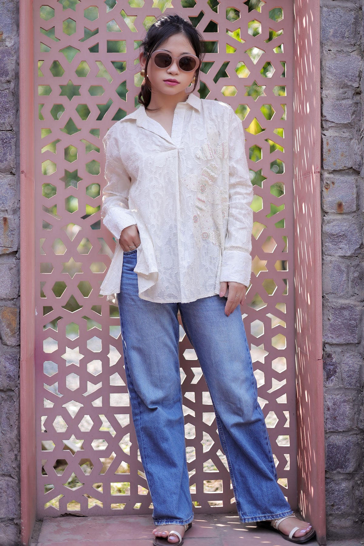 Ivory Embroidered Oversized Top