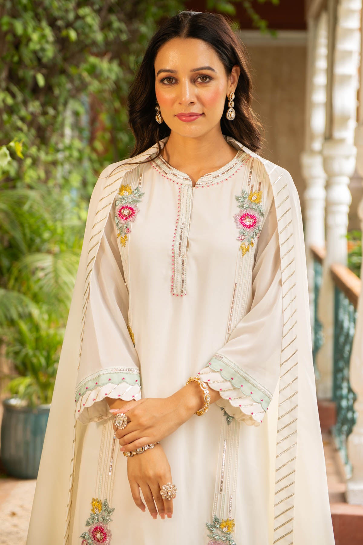 Ivory Embroidered Palazzo Set