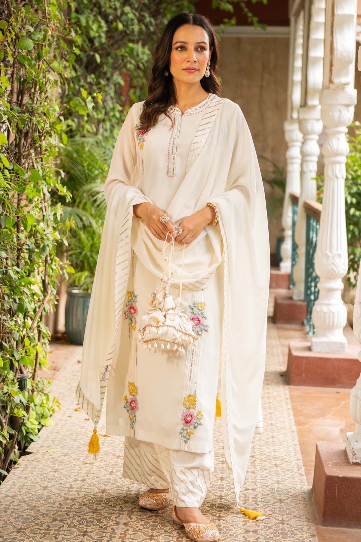 Ivory Embroidered Palazzo Set