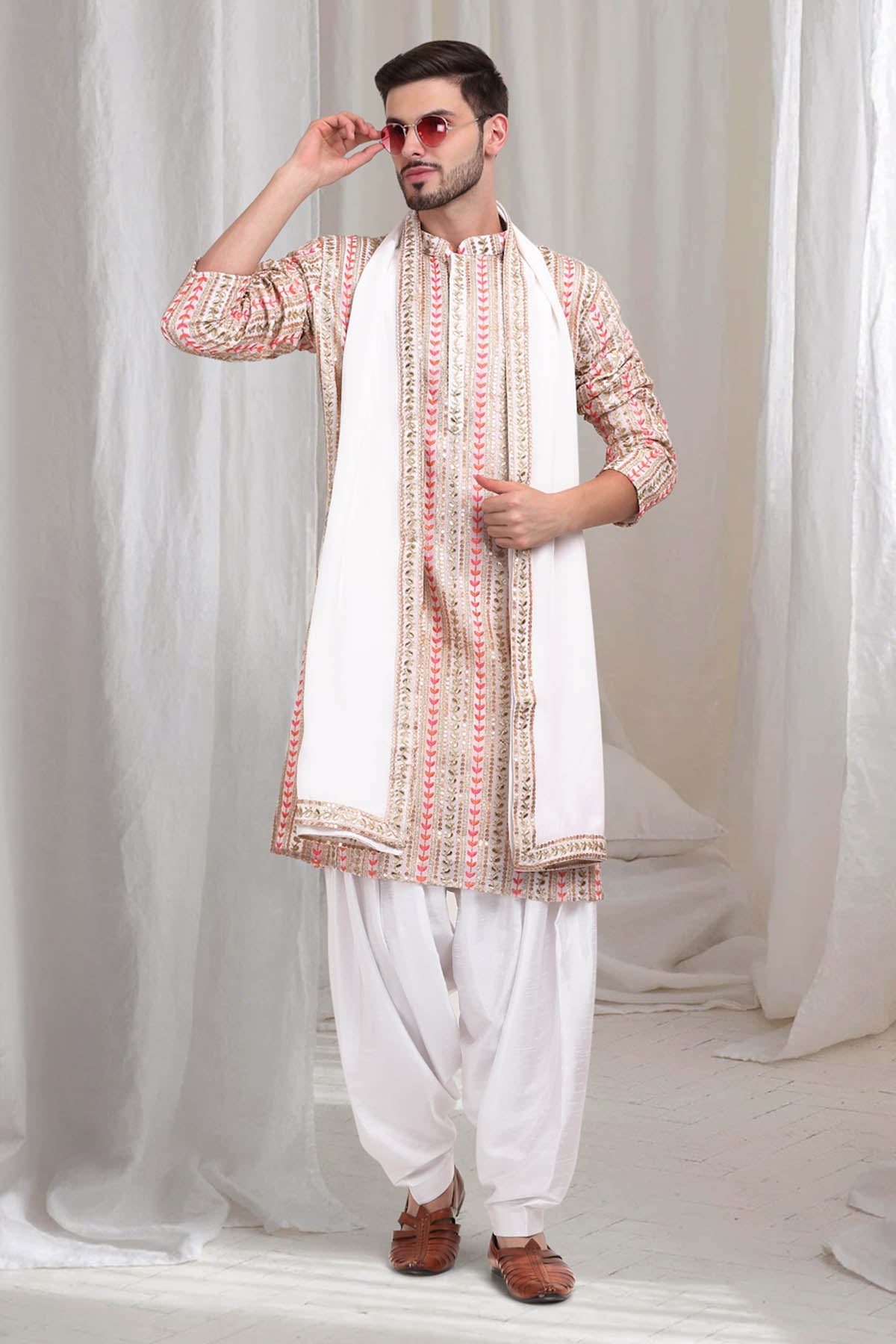 Buy Ivory Embroidered Patiala Set by Aham Vayam for men online at ScrollnShops