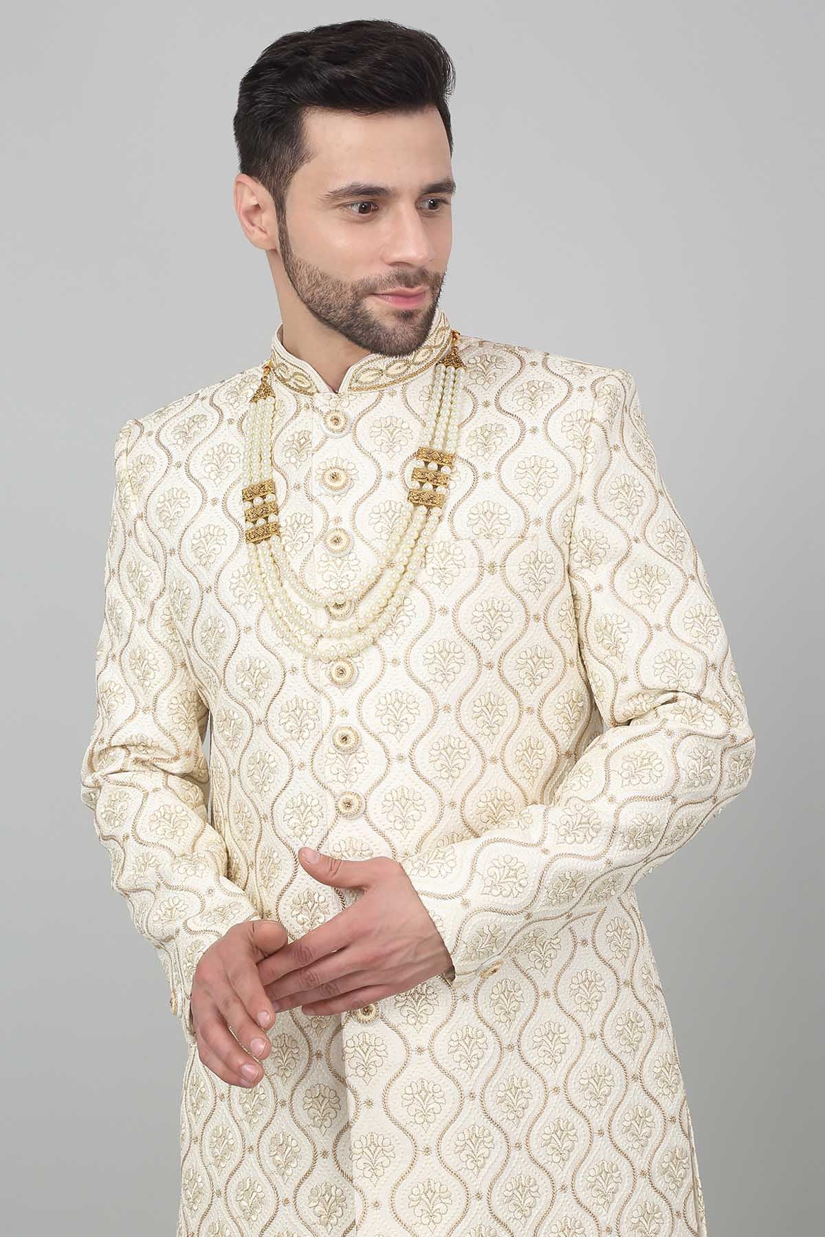 Ivory Embroidered Sherwani Set
