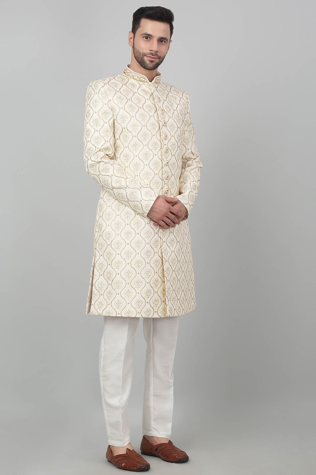 Ivory Embroidered Sherwani Set