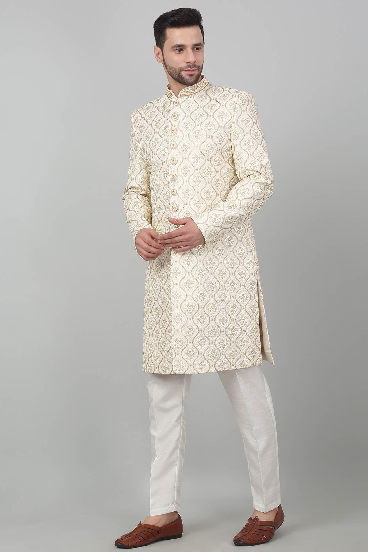 Ivory Embroidered Sherwani Set