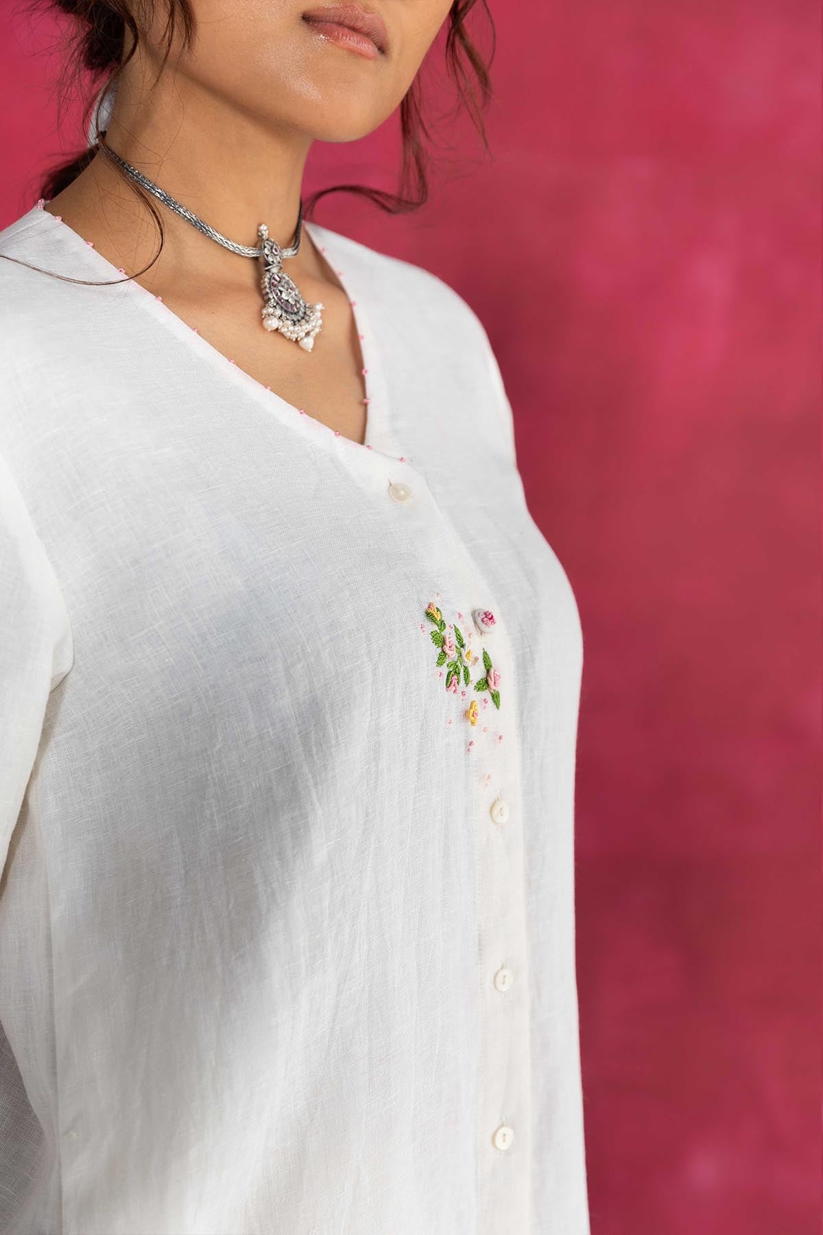Ivory Embroidered Shirt Dress