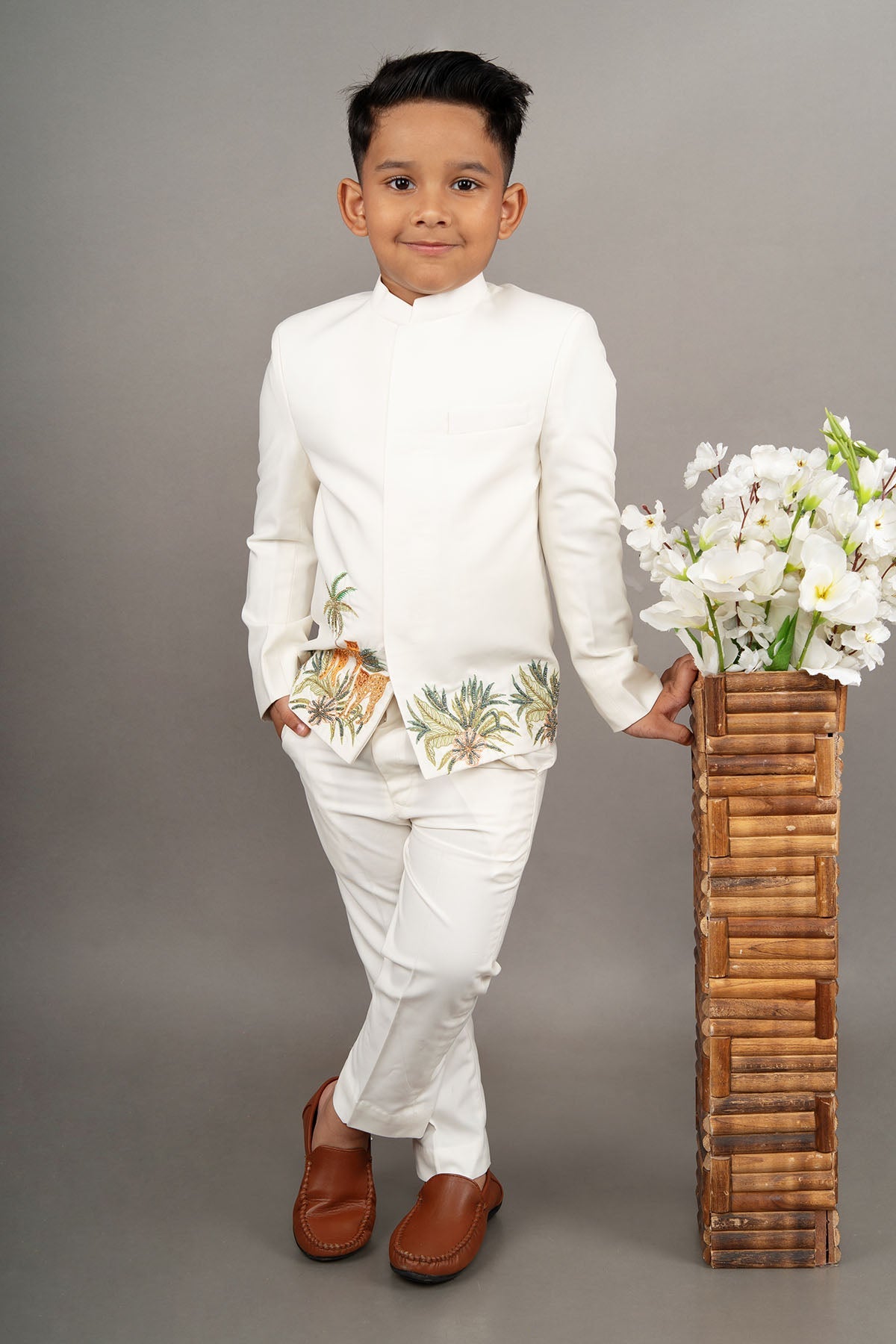 Buy Ivory Embroidery Bandgala Set by Little Brats for Boys online at ScrollnShops