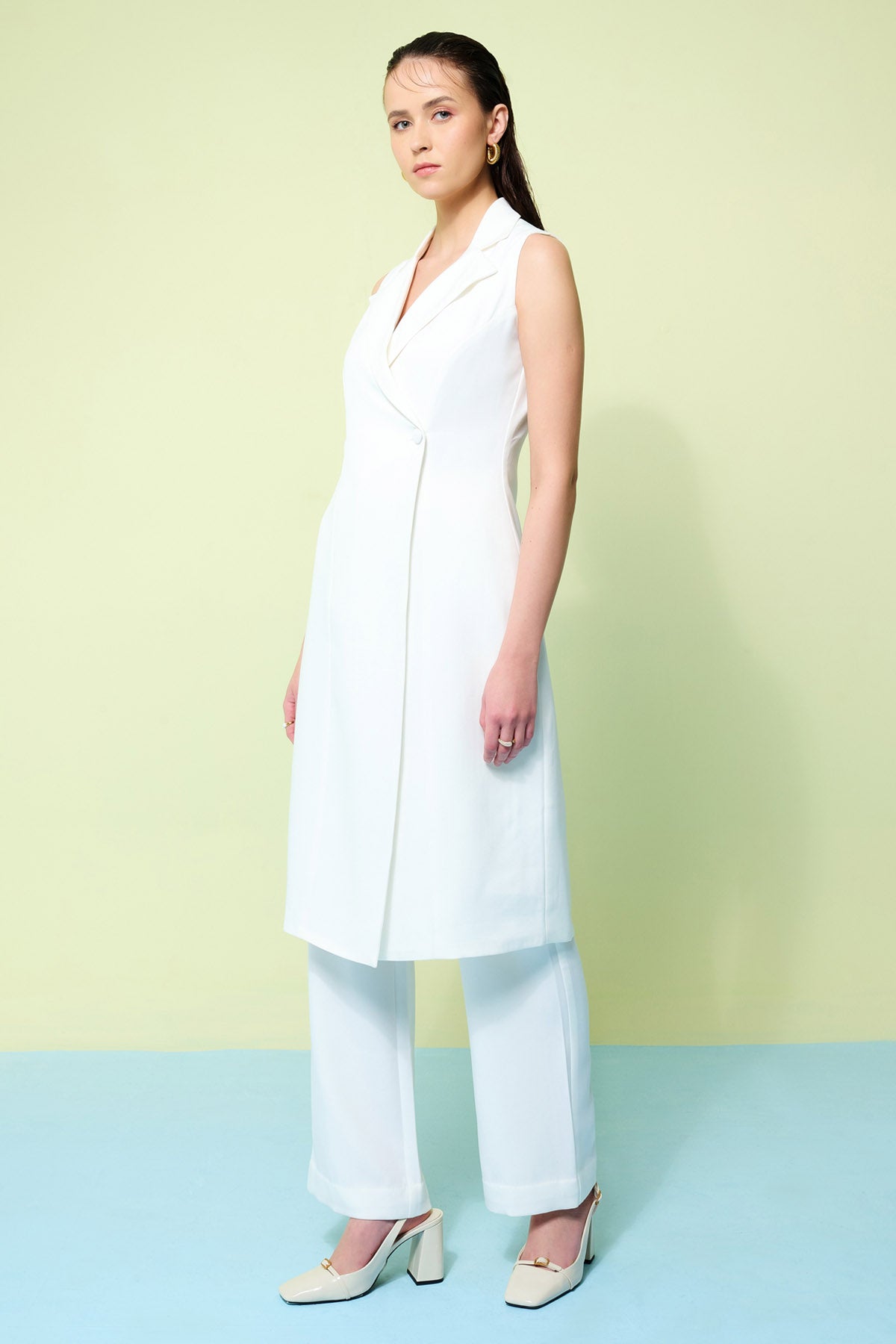 Ivory Flap Collar Coat & Pants