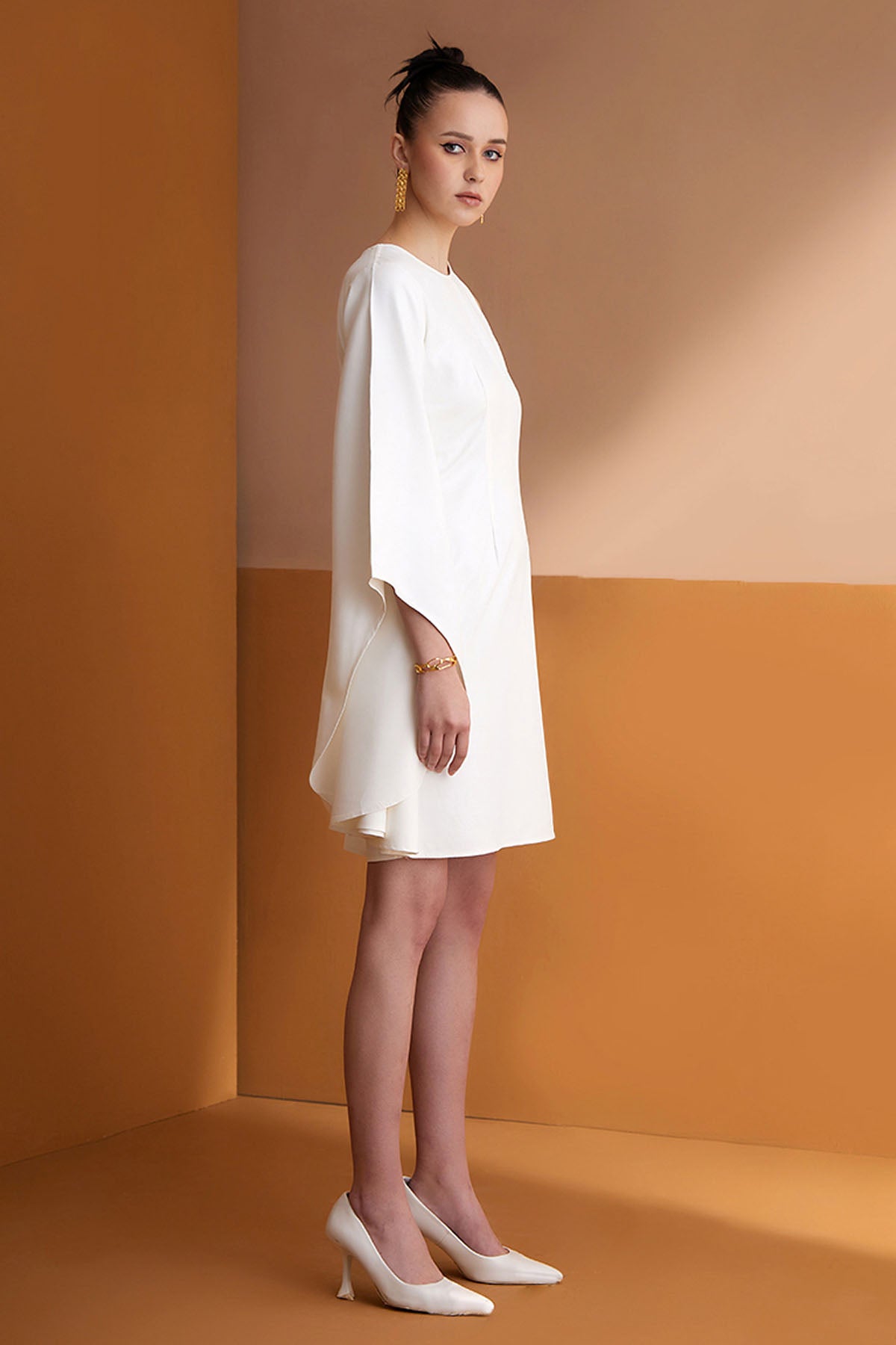 Ivory Flared Sleeve Mini Dress