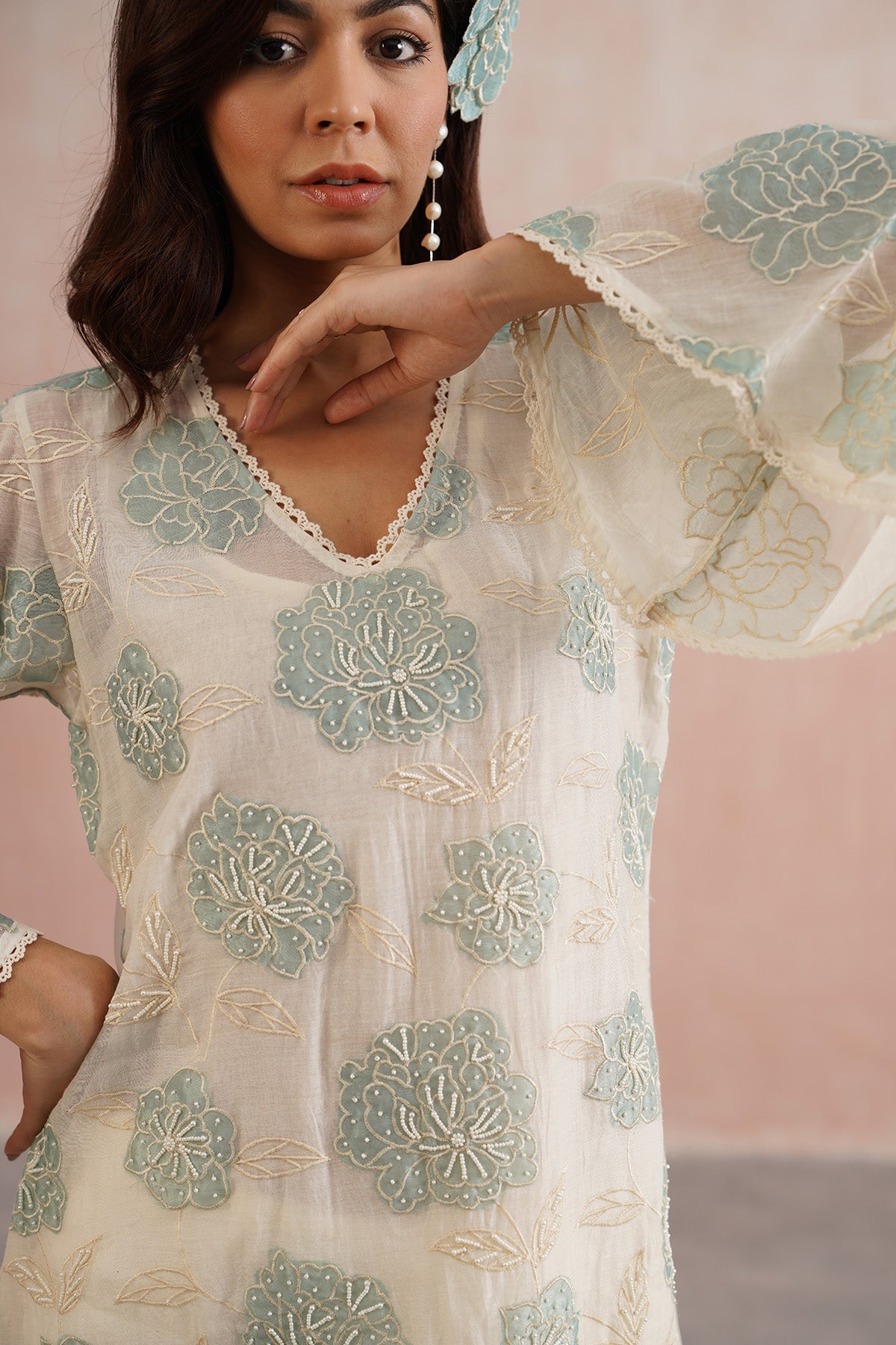 Ivory Floral Applique Kurta Set