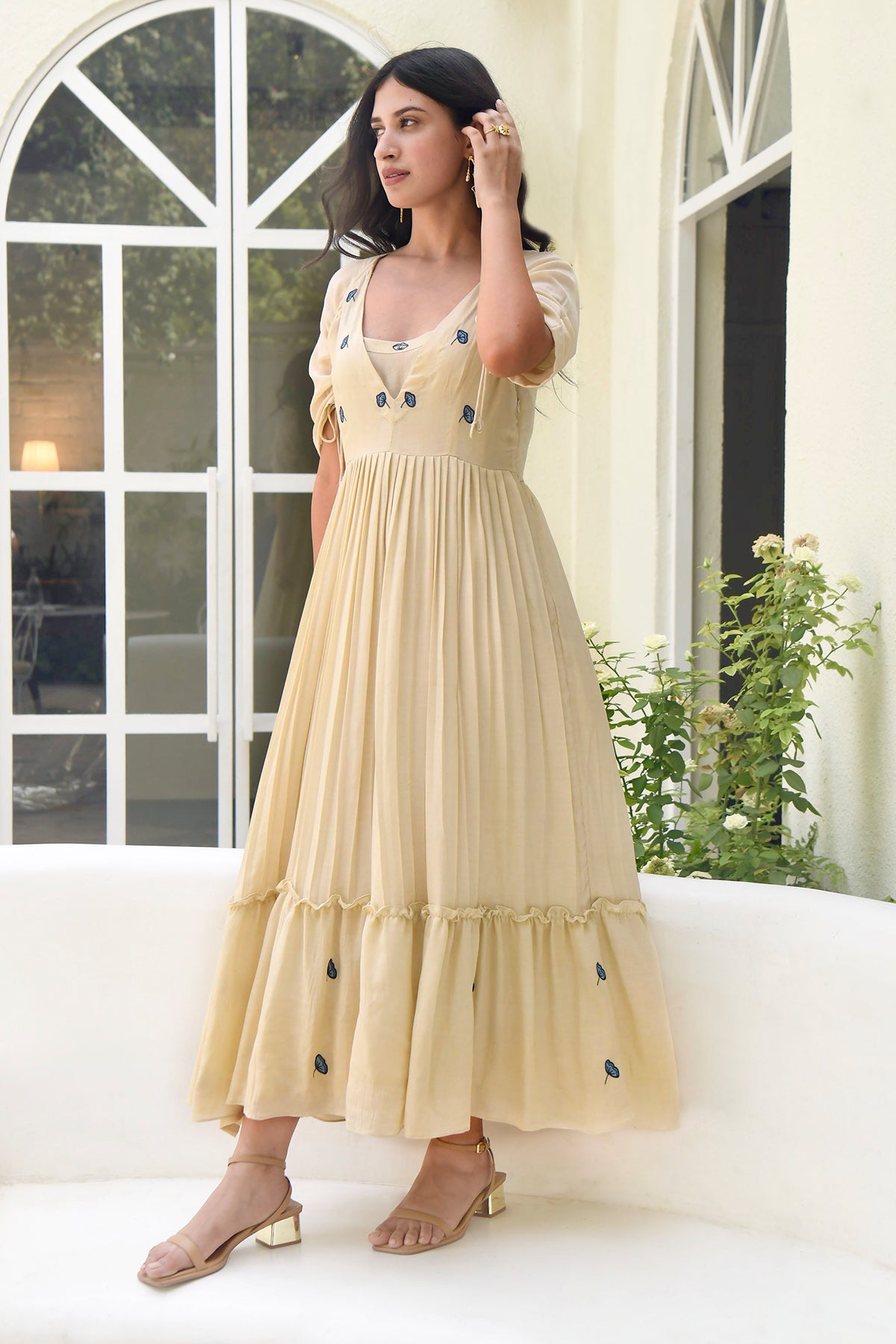 Floral Embroidered Ivory Dress