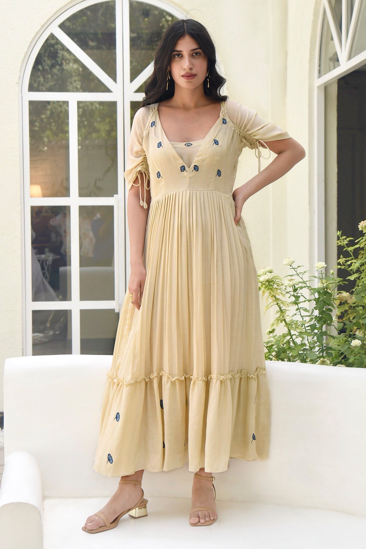 Buy Floral Embroidered Ivory Dress by Taro India for Women online at ScrollnShops