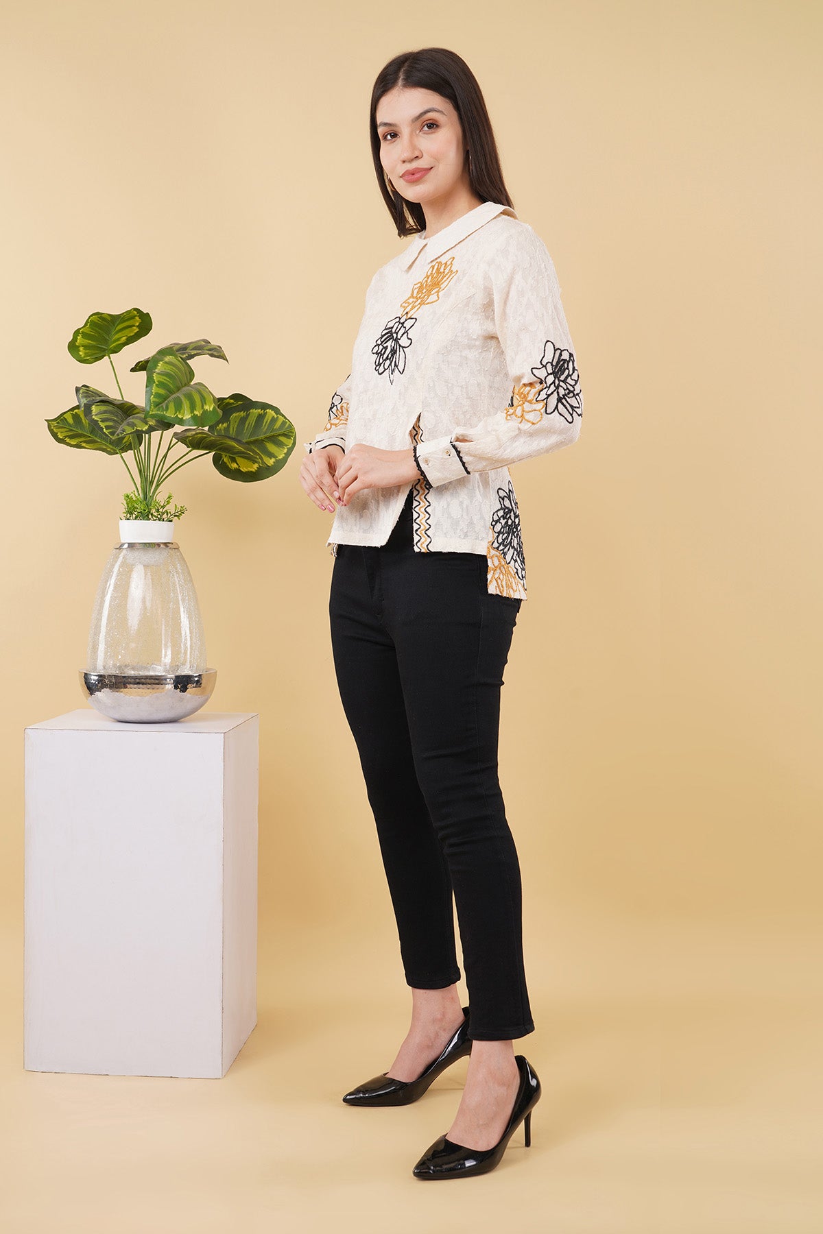 Ivory Floral Embroidered Top