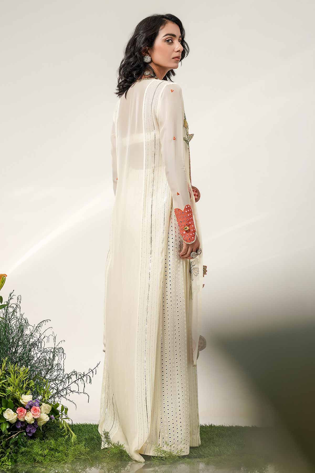 Ivory Floral Motifs Sharara Set