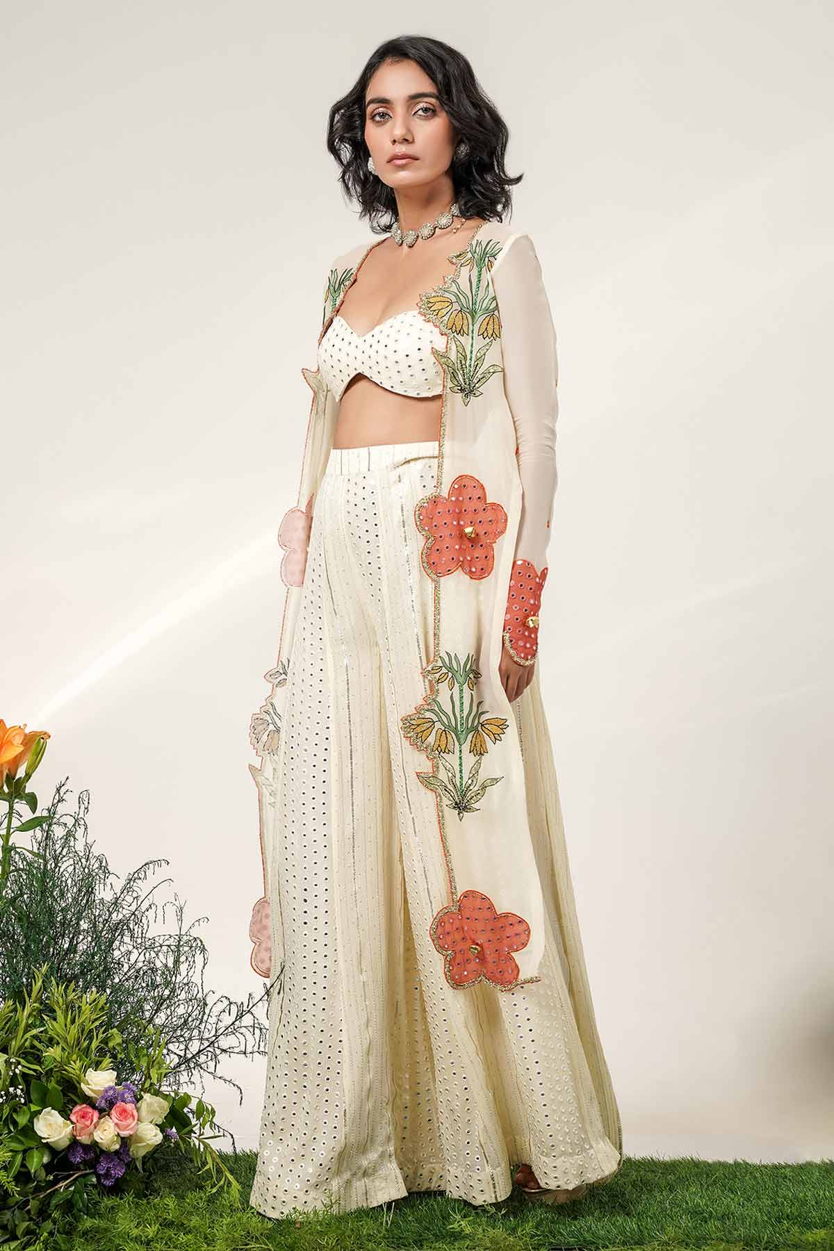 Ivory Floral Motifs Sharara Set