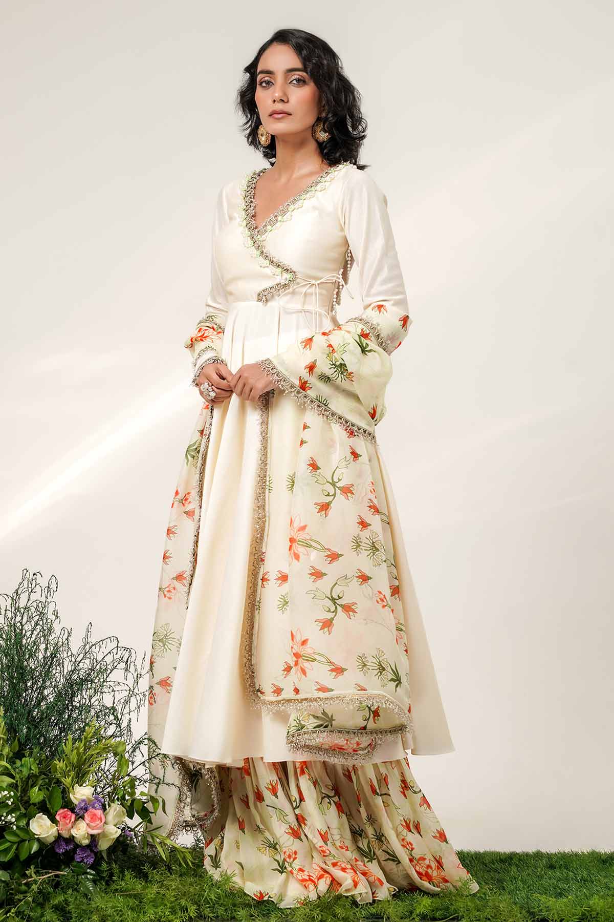 Ivory Floral Patch Anarkali Set