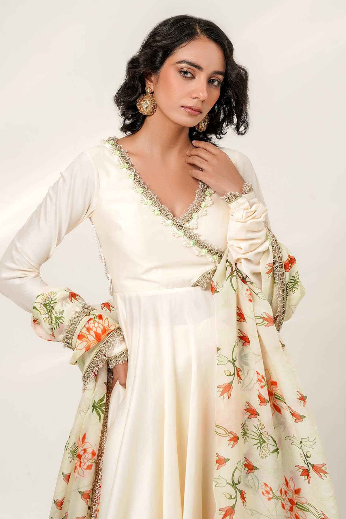 Ivory Floral Patch Anarkali Set