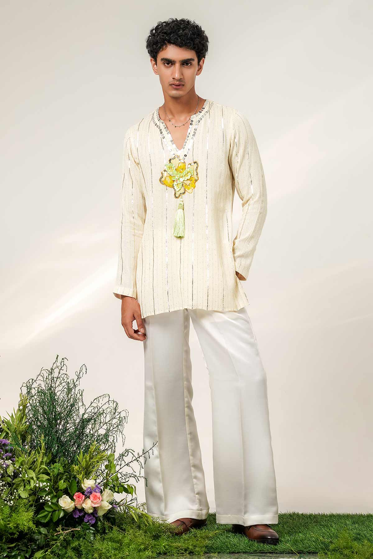 Buy Ivory Floral Patch Kurta & Pant for men by Shwetanga online available at scrollnshops