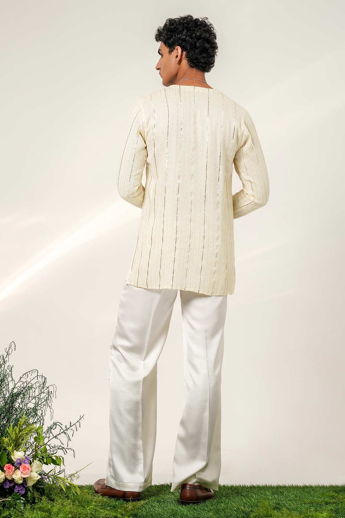 Ivory Floral Patch Kurta & Pant