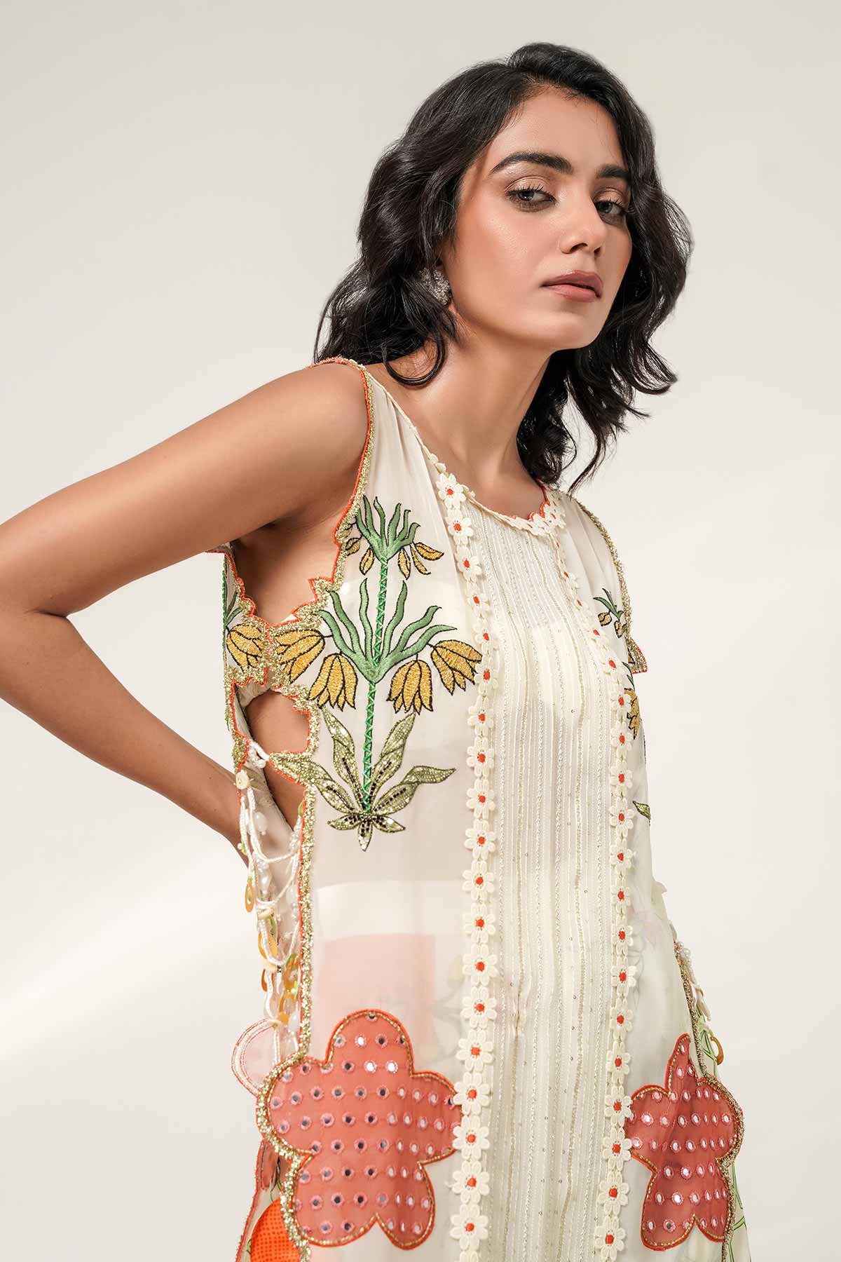 Ivory Floral Patch Kurta Set