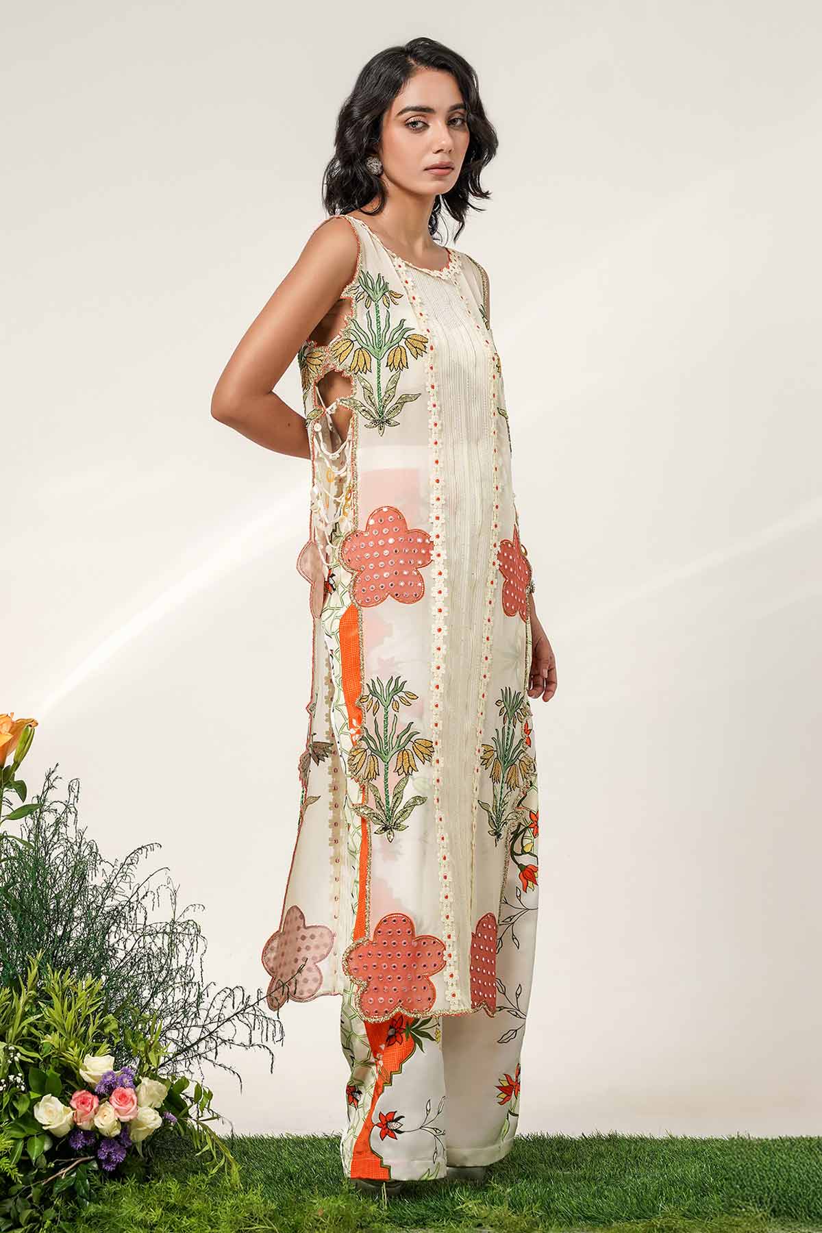 Ivory Floral Patch Kurta Set