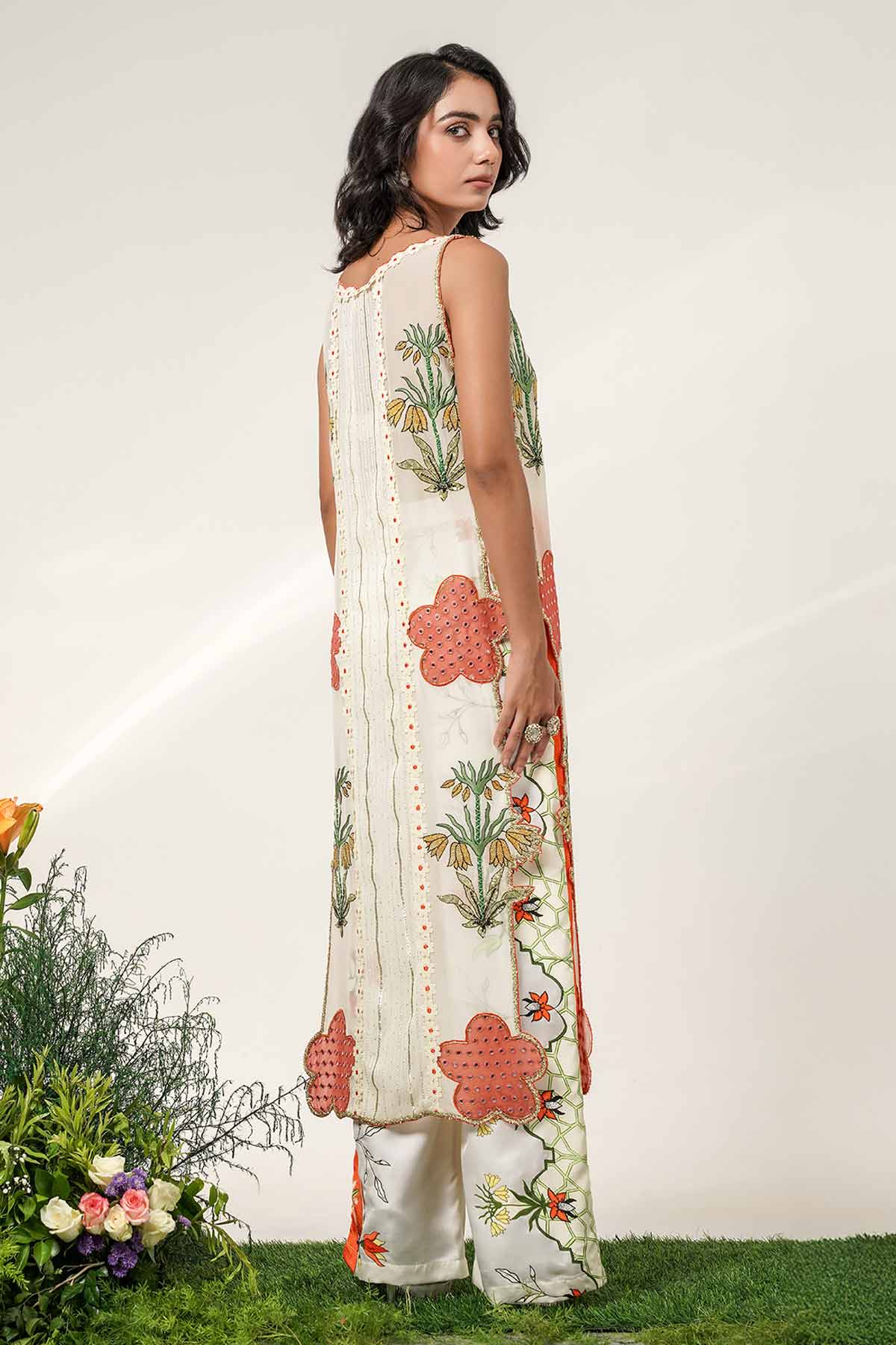 Ivory Floral Patch Kurta Set