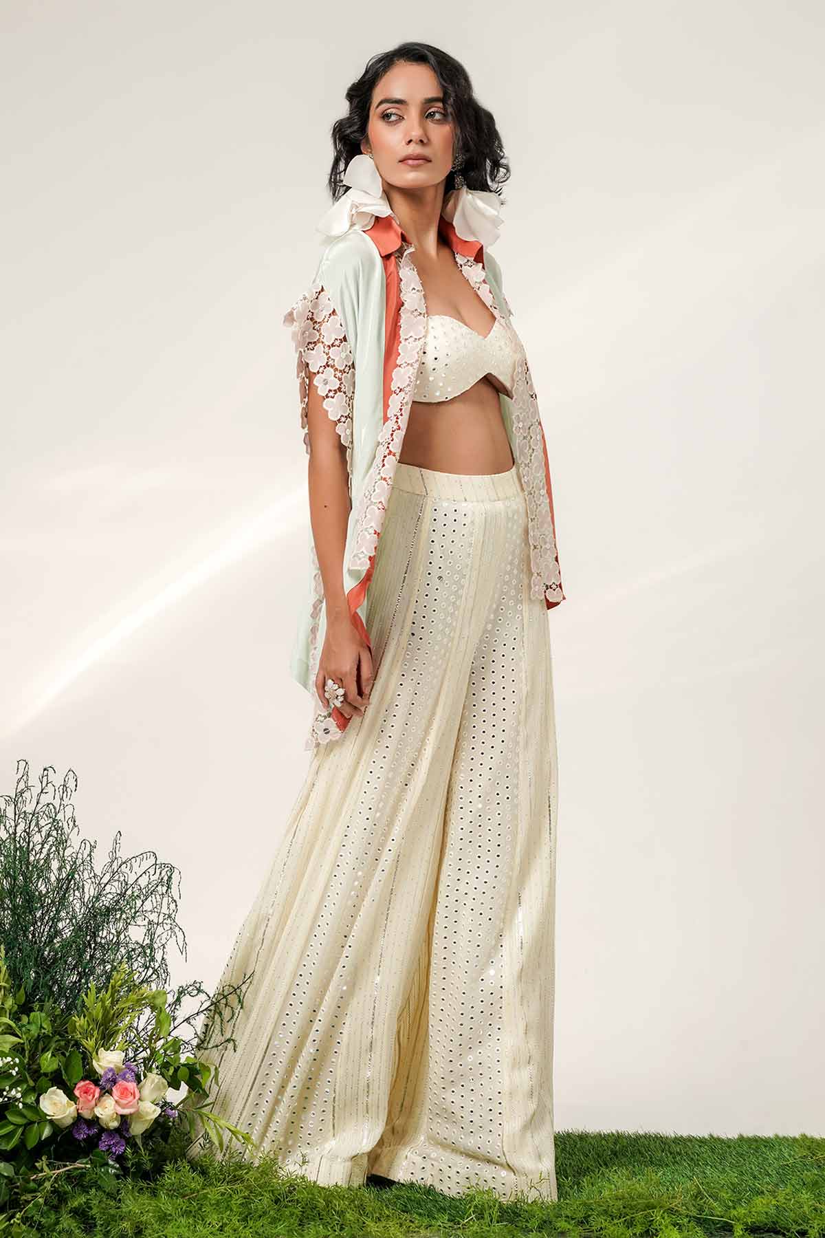 Ivory Floral Patch Sharara Set