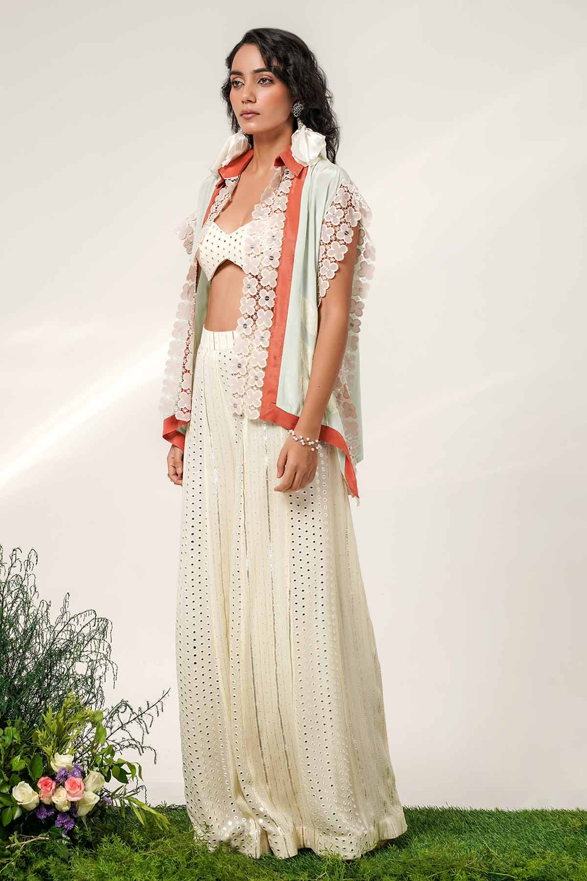 Ivory Floral Patch Sharara Set