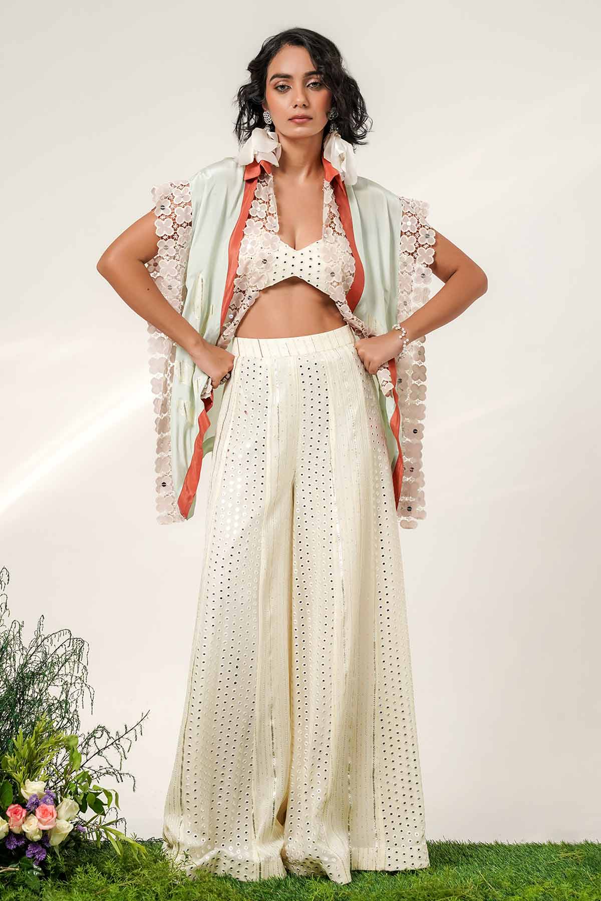 Buy Ivory Floral Patch Sharara Set for women by Shwetanga online available at scrollnshops