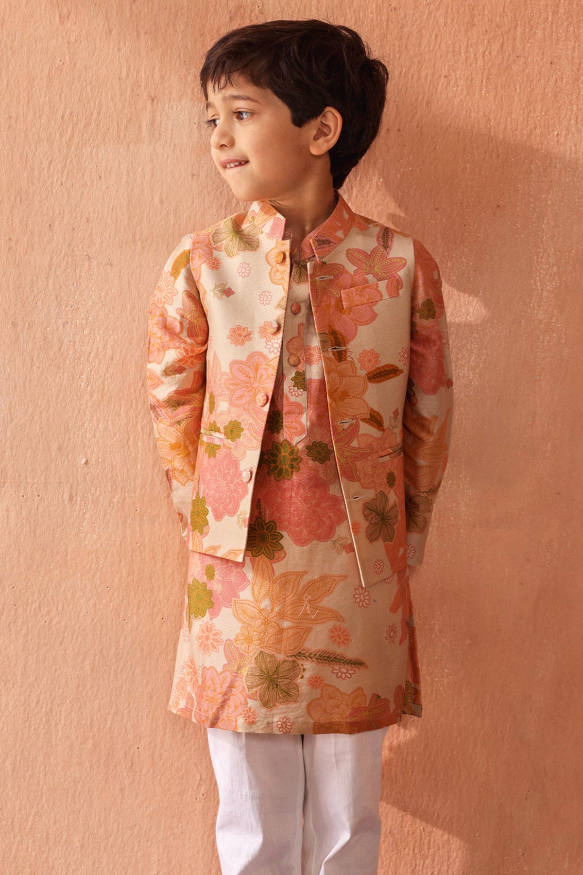 Ivory Floral Printed Jacket Set