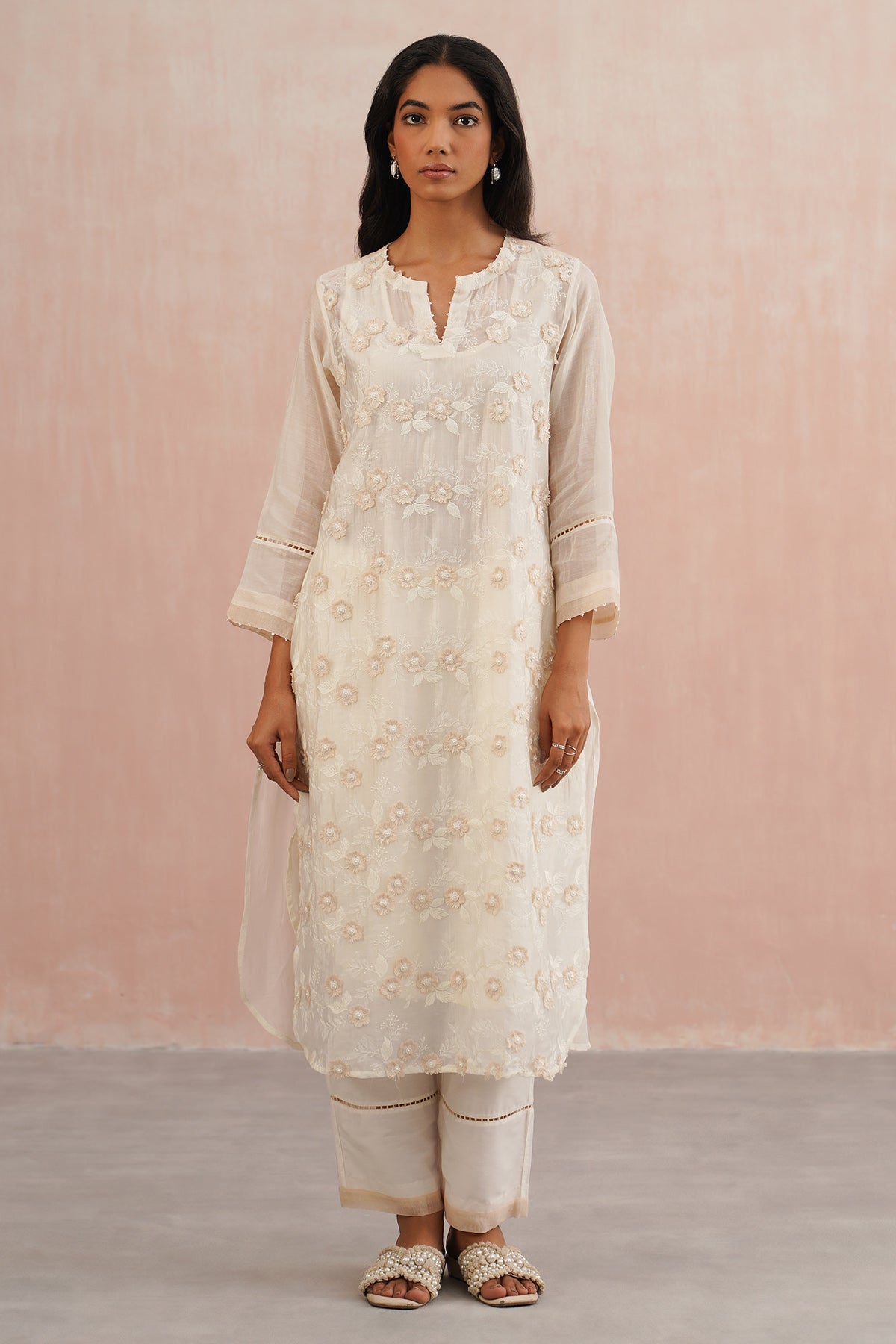 Buy Ivory Floral Work Kurta & Pants for women online available at Scrollnshops 