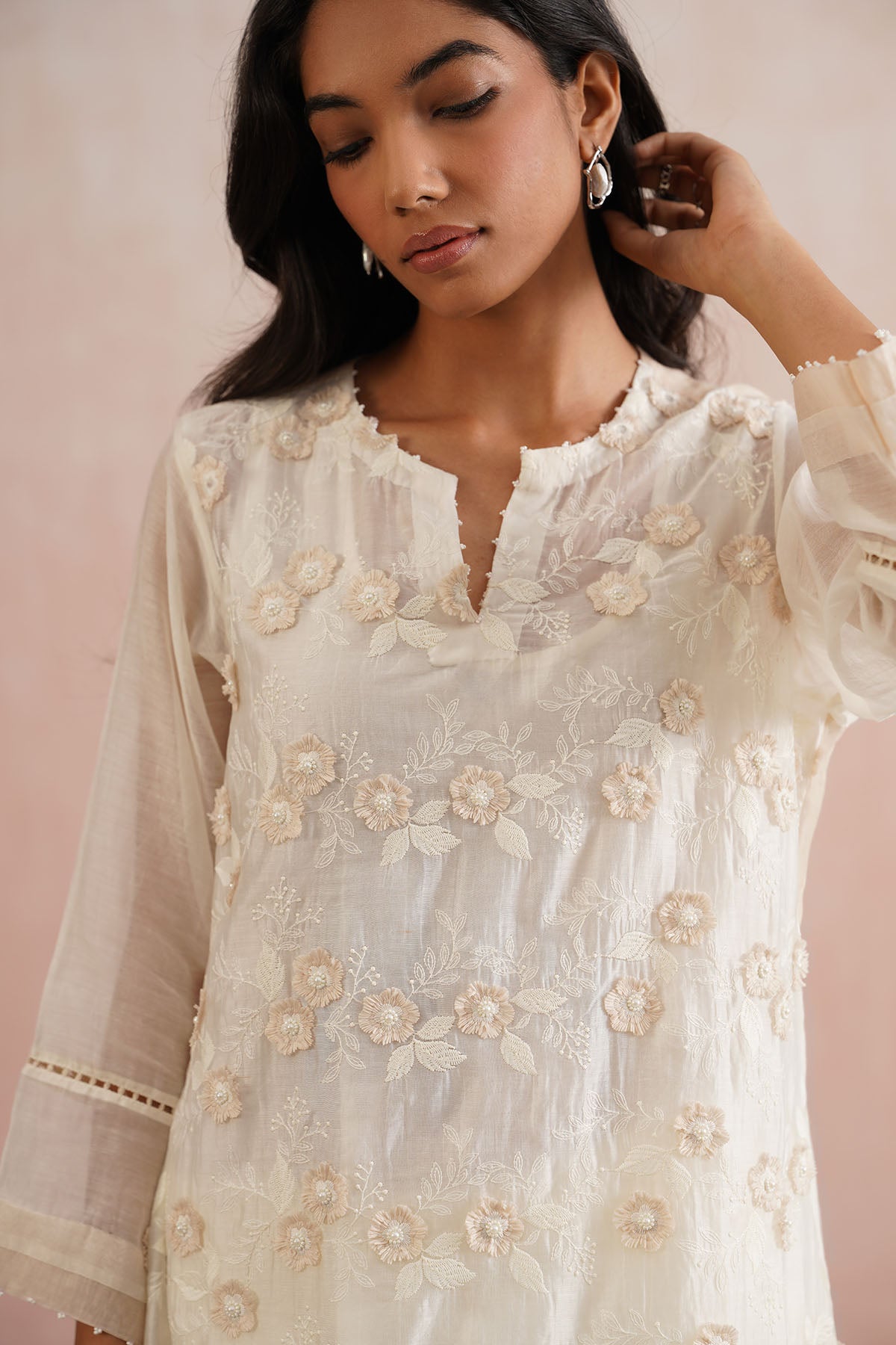 Ivory Floral Work Kurta & Pants