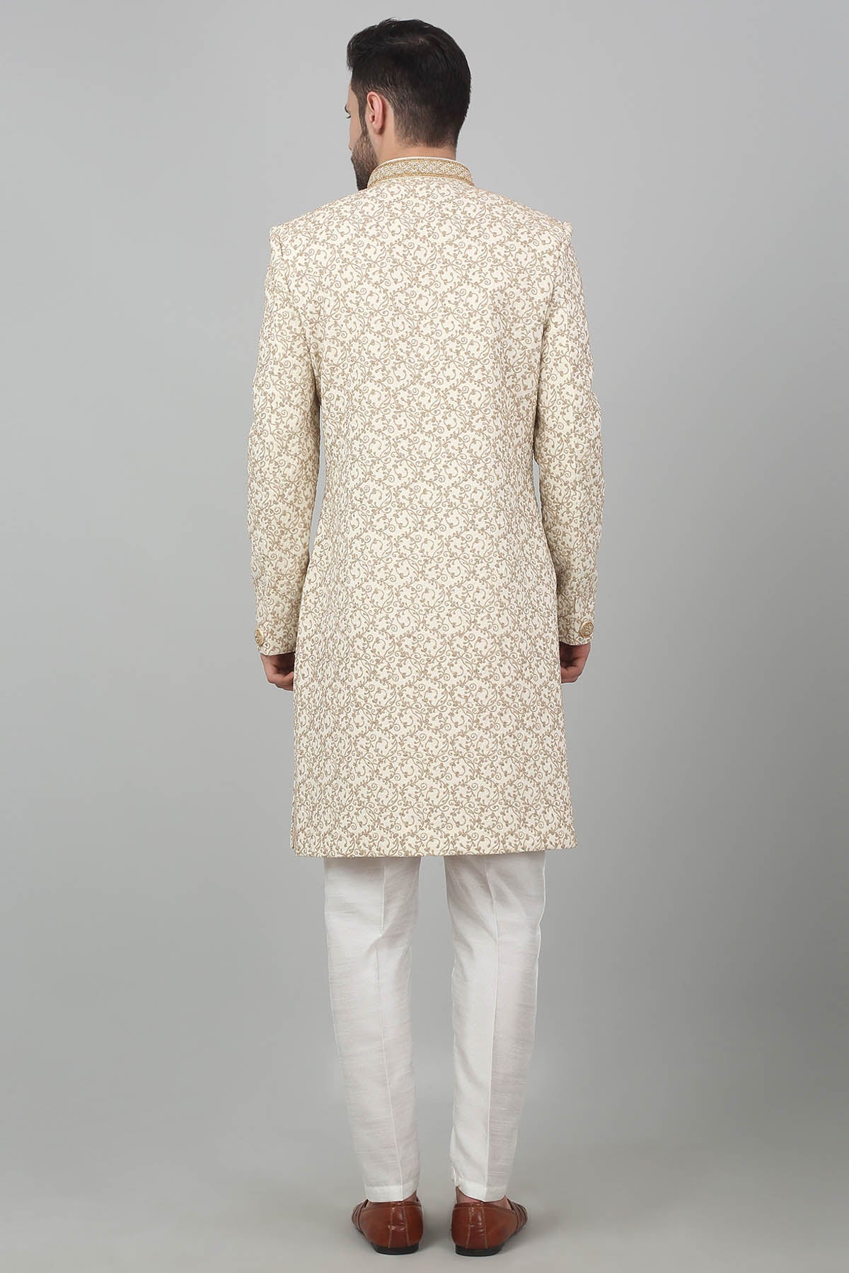 Ivory Floral Zardozi Sherwani Set