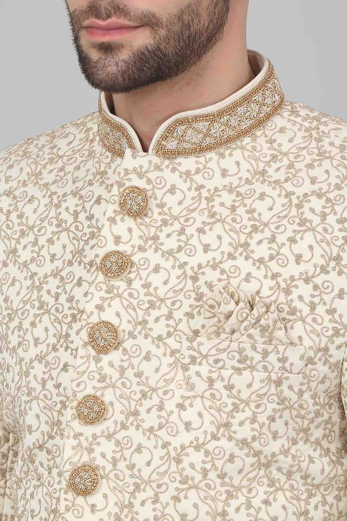 Ivory Floral Zardozi Sherwani Set