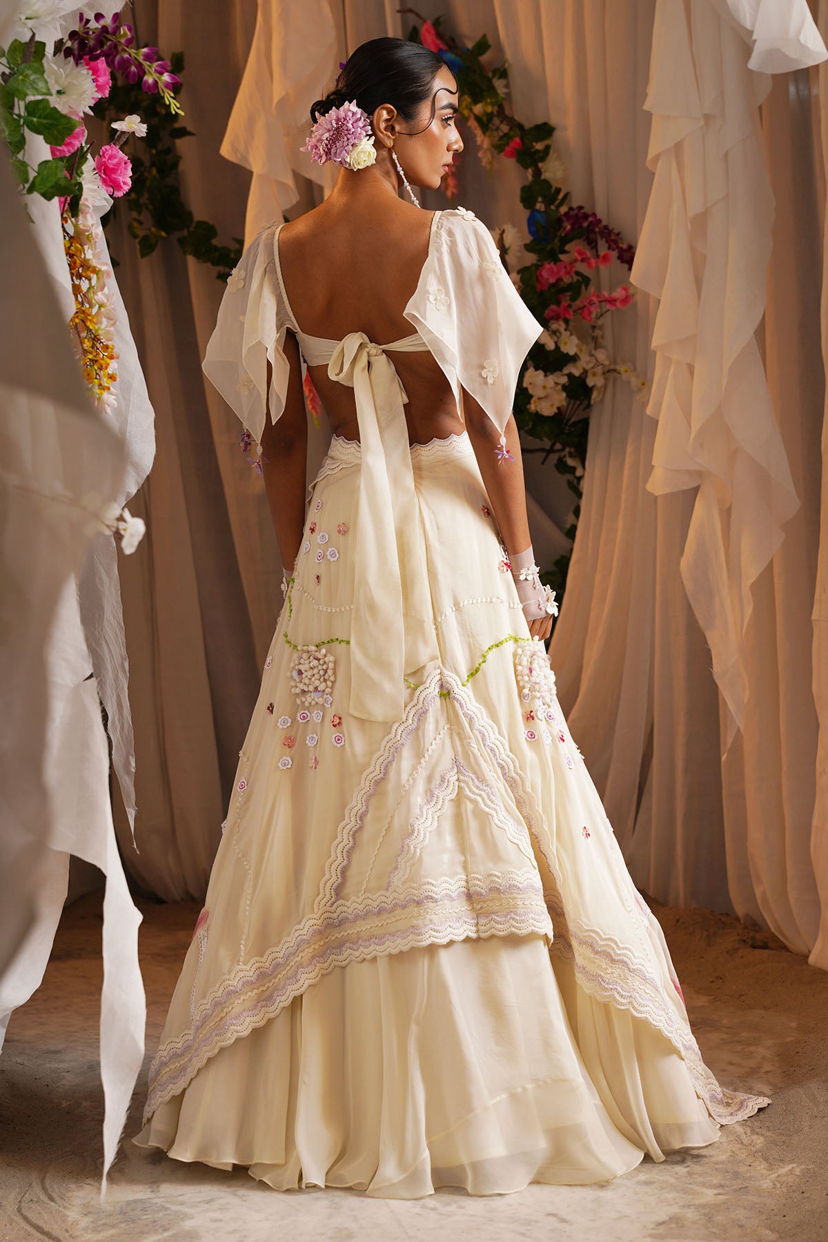 Ivory Floret Overlap Lehenga Set