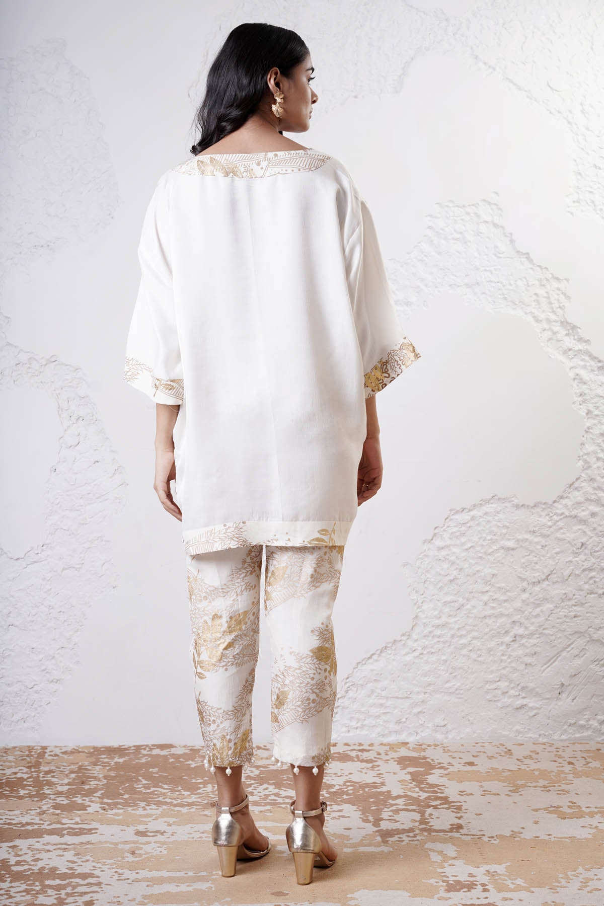 Ivory Foil Print Kaftan & Pants