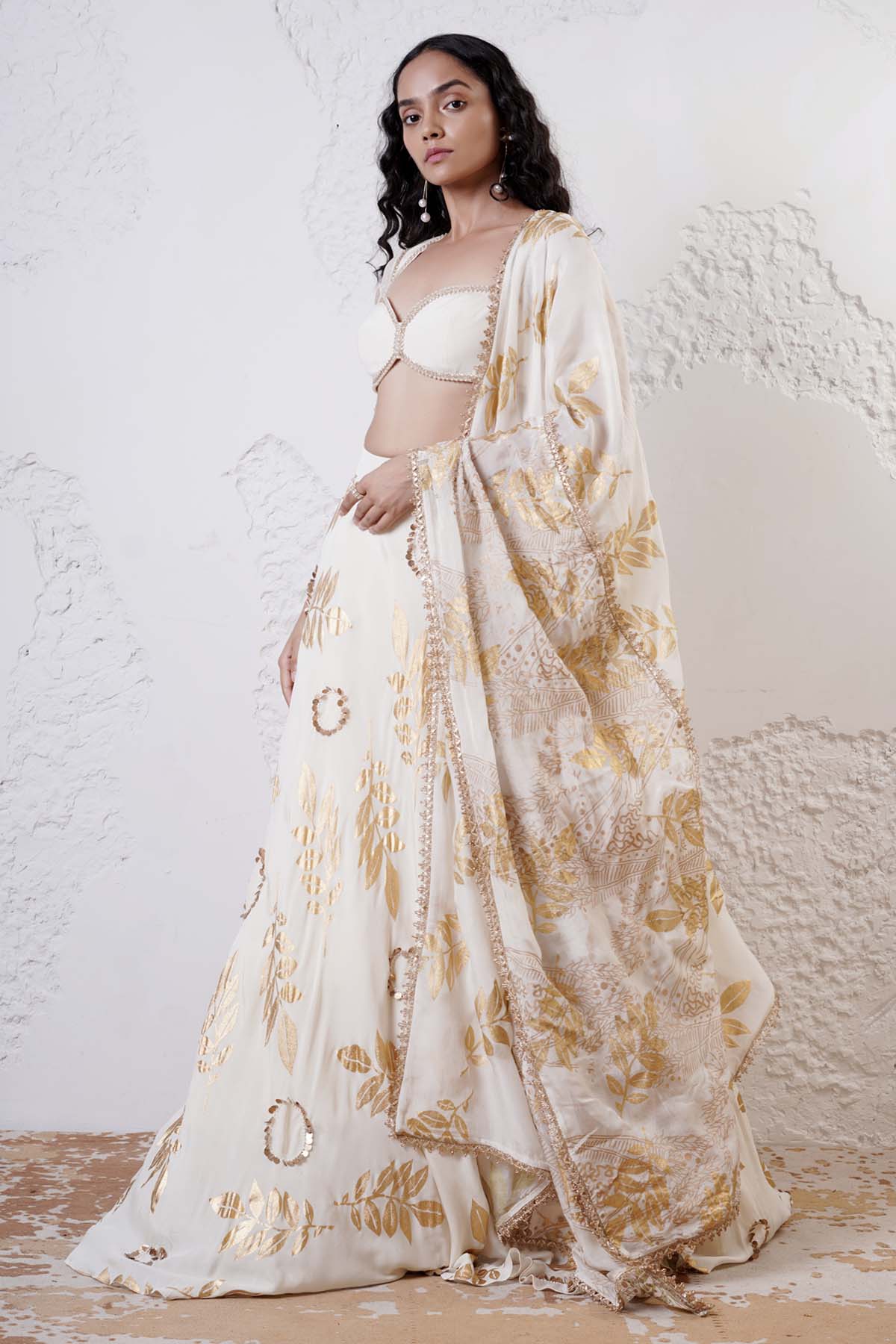 Ivory Foil Print Lehenga Set