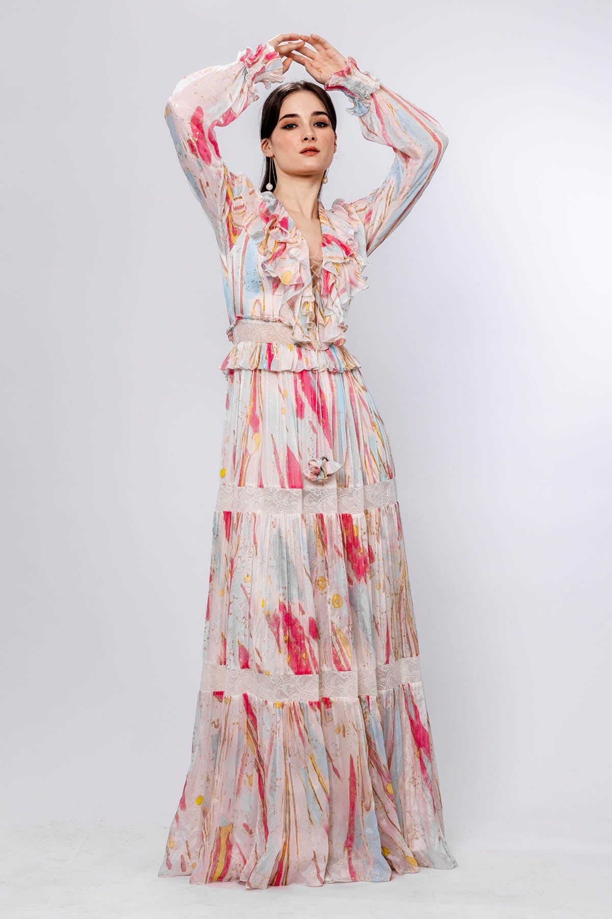 Buy Ivory Foil Printed Dress by Mandira Wirk