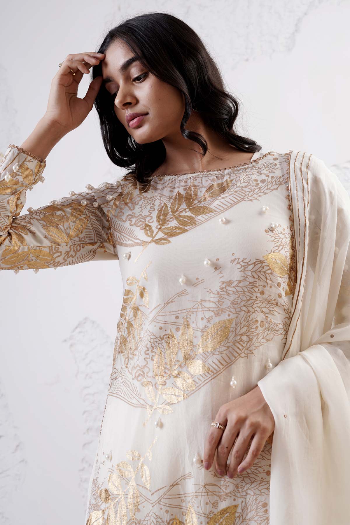 Ivory Foil Printed Kurta Set