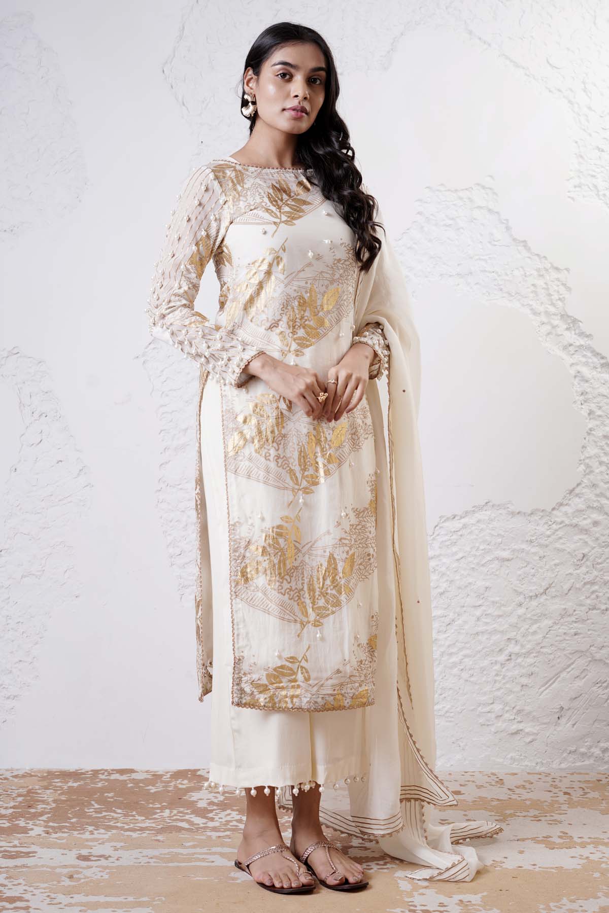 Ivory Foil Printed Kurta Set