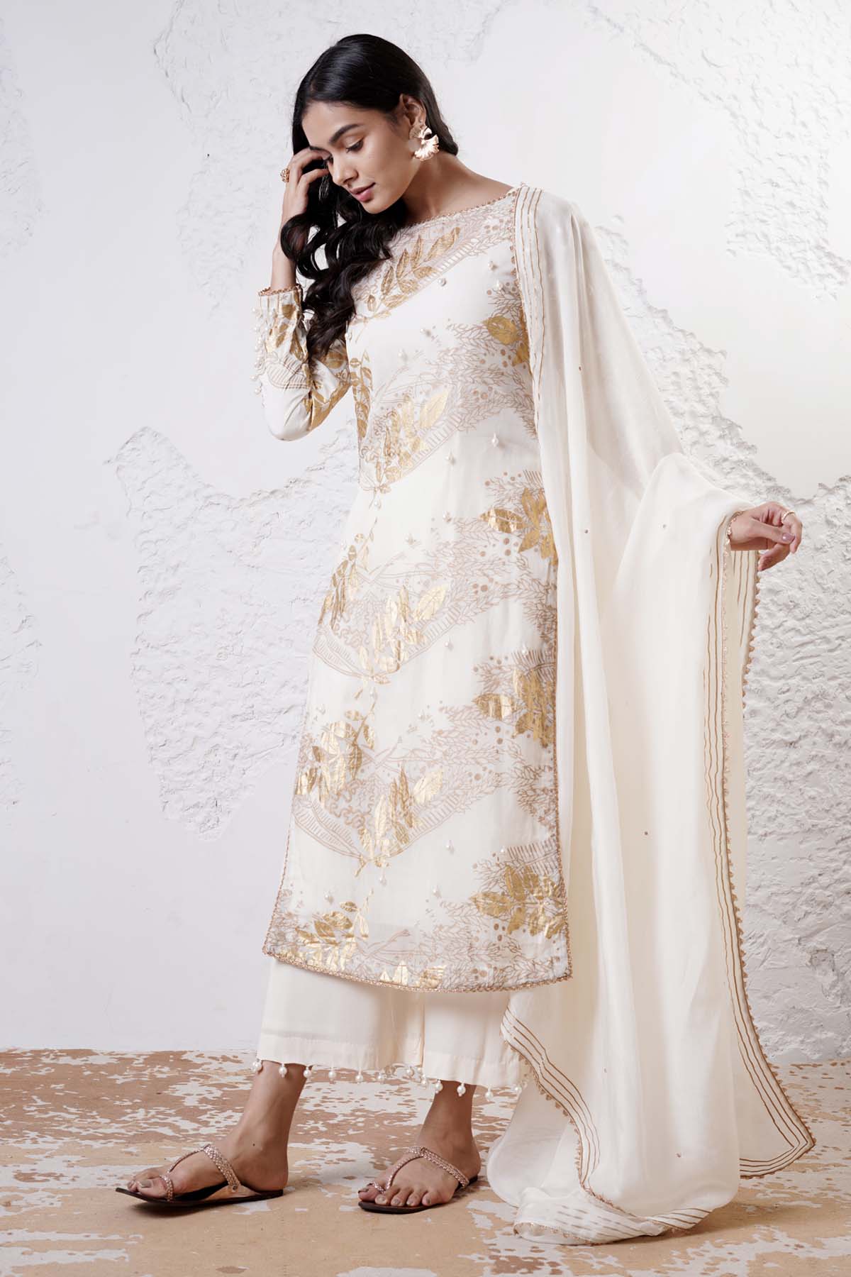 Ivory Foil Printed Kurta Set