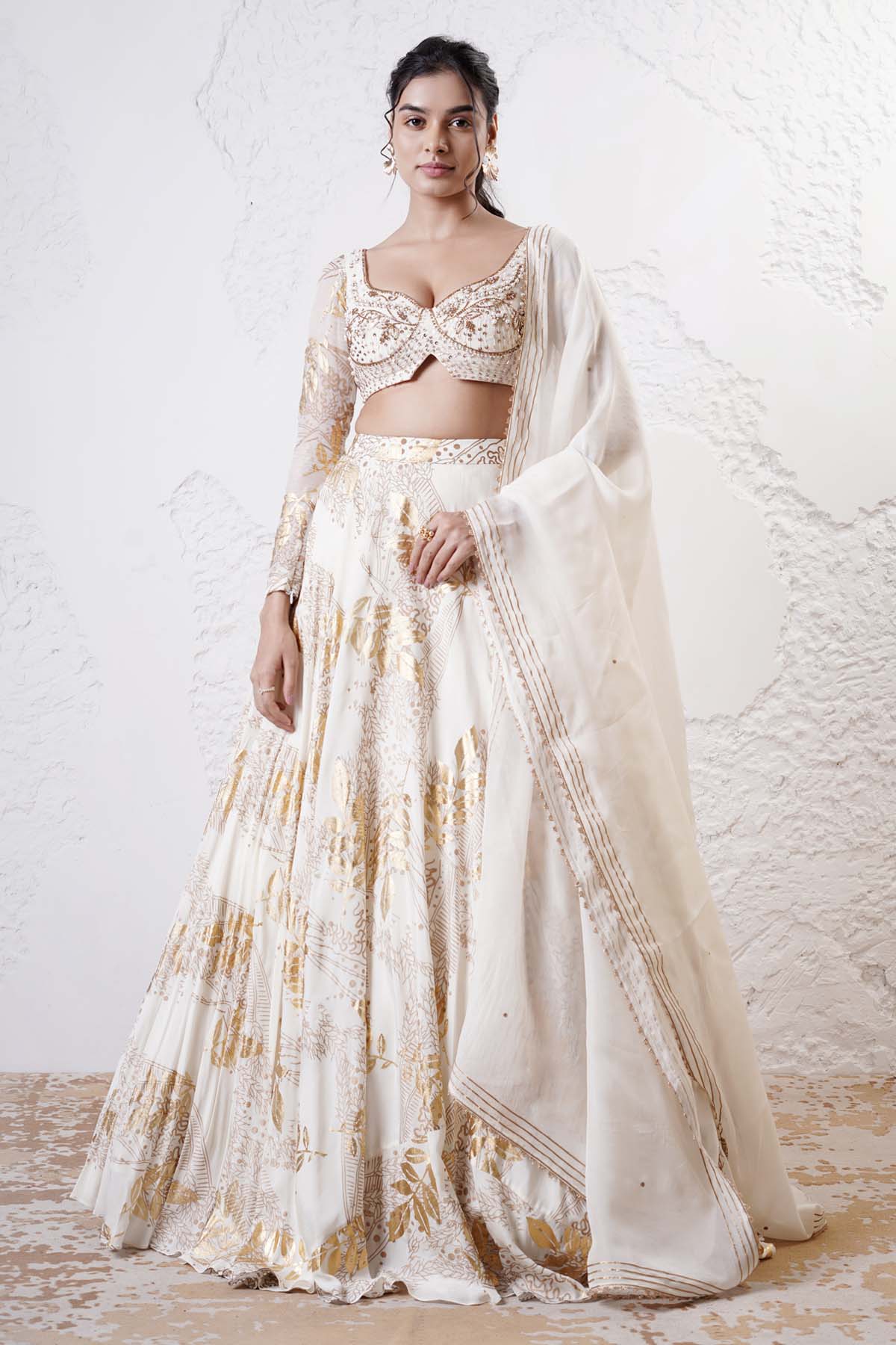 Ivory Foil Printed Lehenga Set