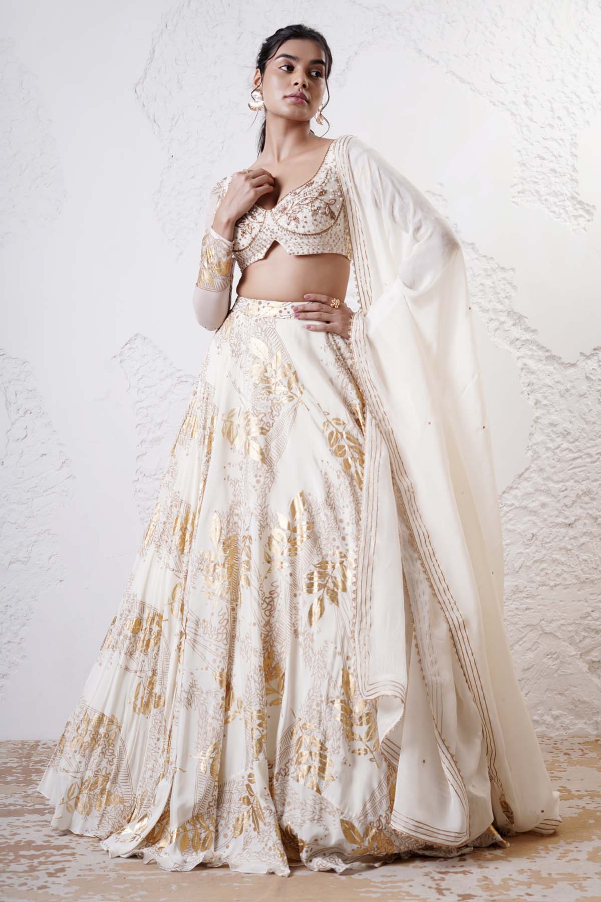 Ivory Foil Printed Lehenga Set