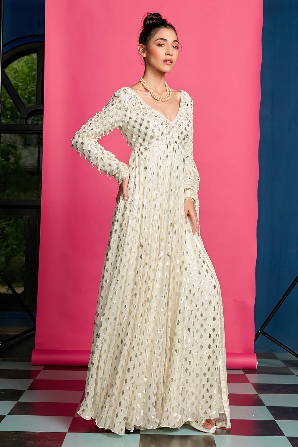 Ivory Georgette Anarkali Set