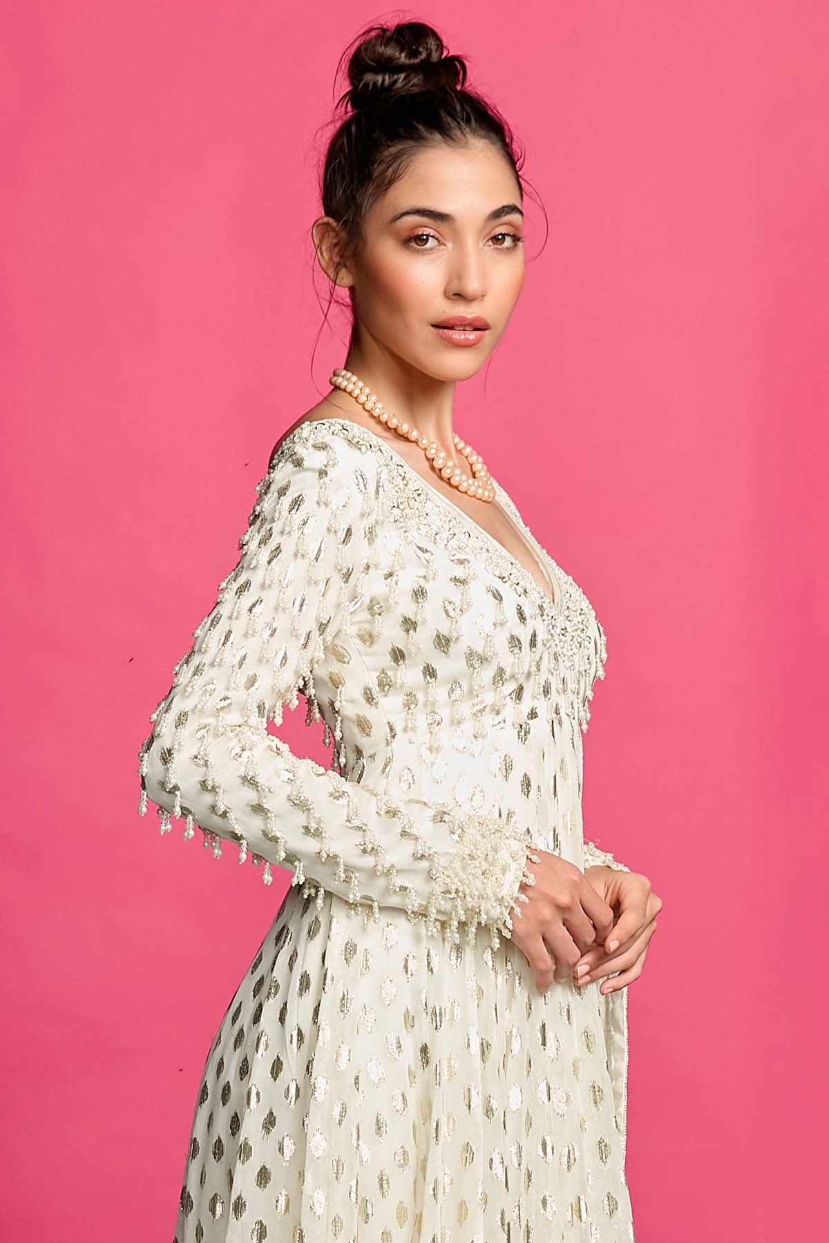 Ivory Georgette Anarkali Set