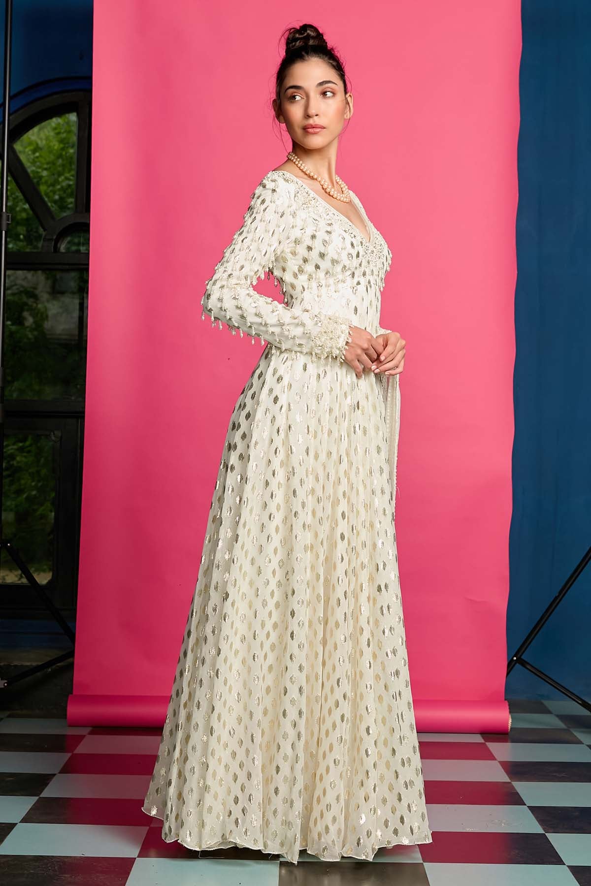 Ivory Georgette Anarkali Set