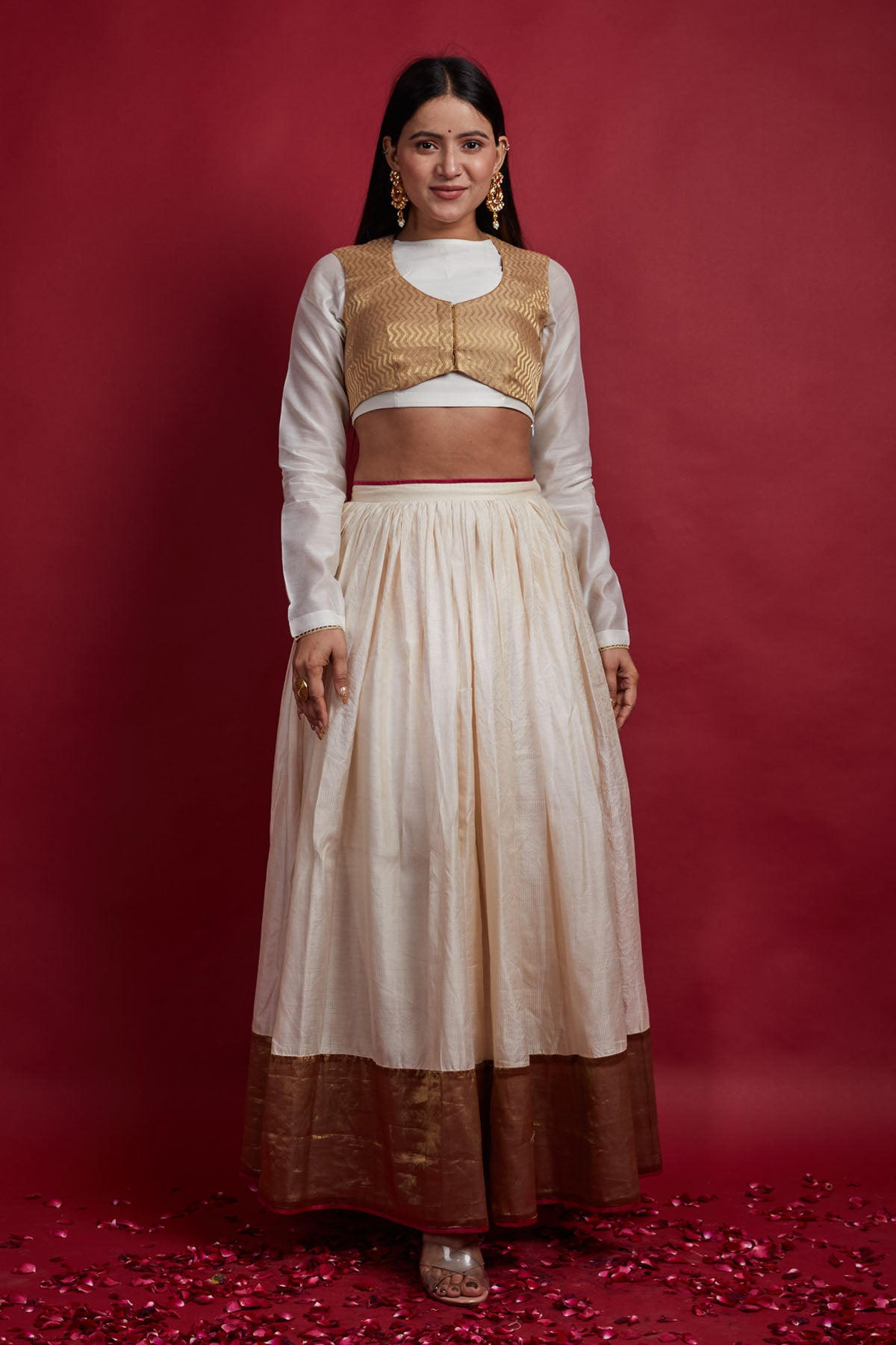 Ivory & Gold Zari Border Lehenga Set