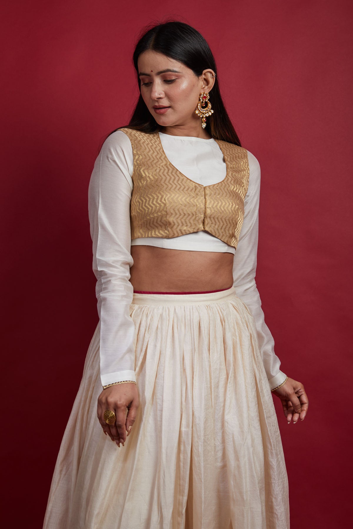 Ivory & Gold Zari Border Lehenga Set