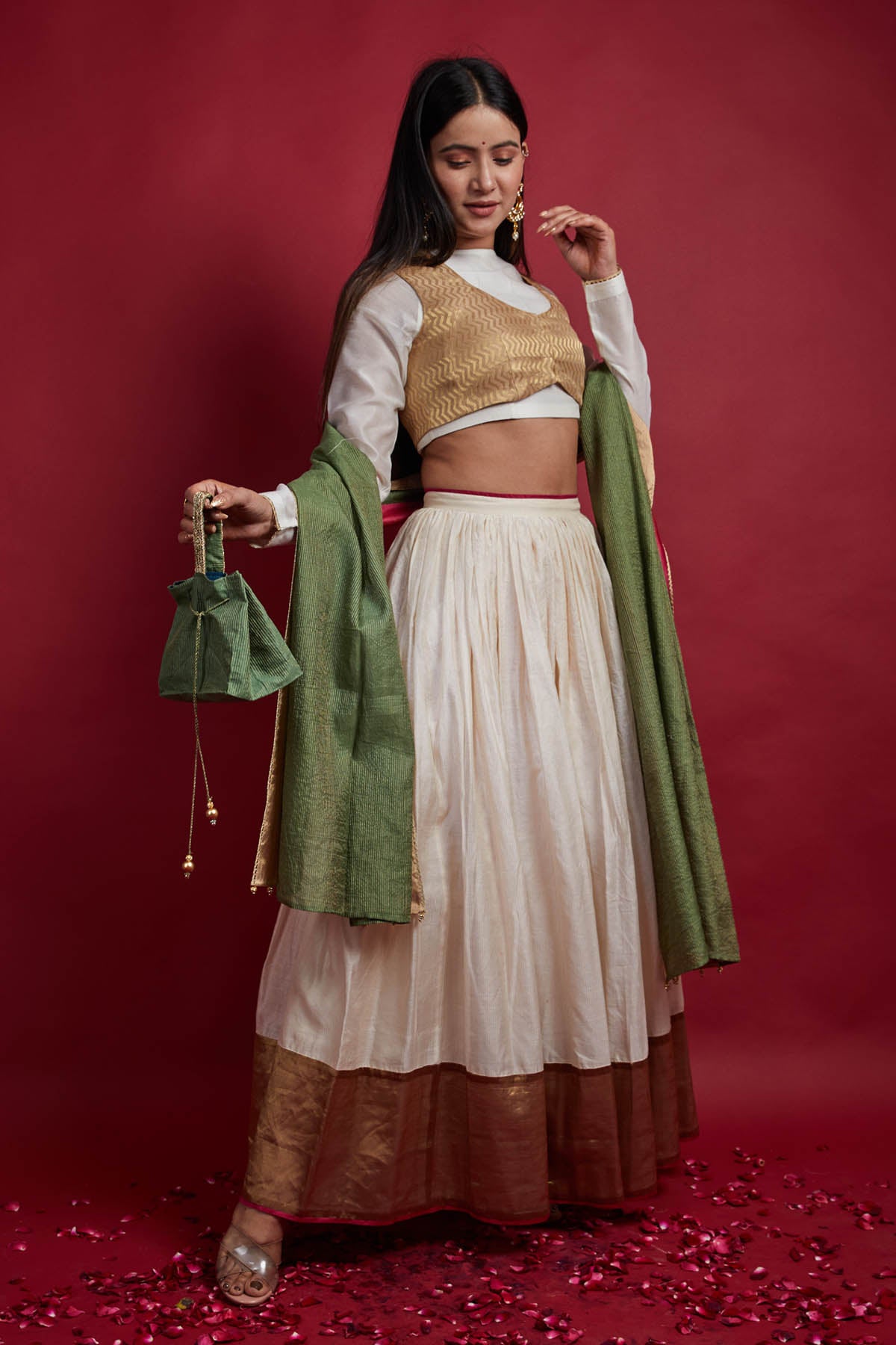 Ivory & Gold Zari Border Lehenga Set