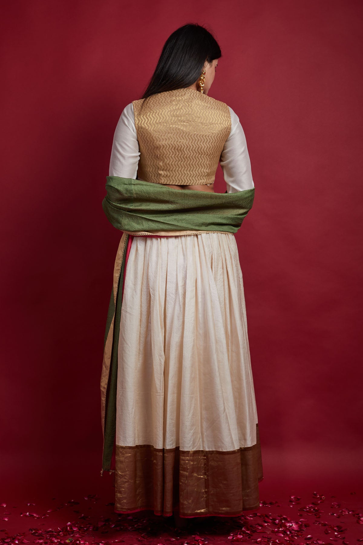 Ivory & Gold Zari Border Lehenga Set