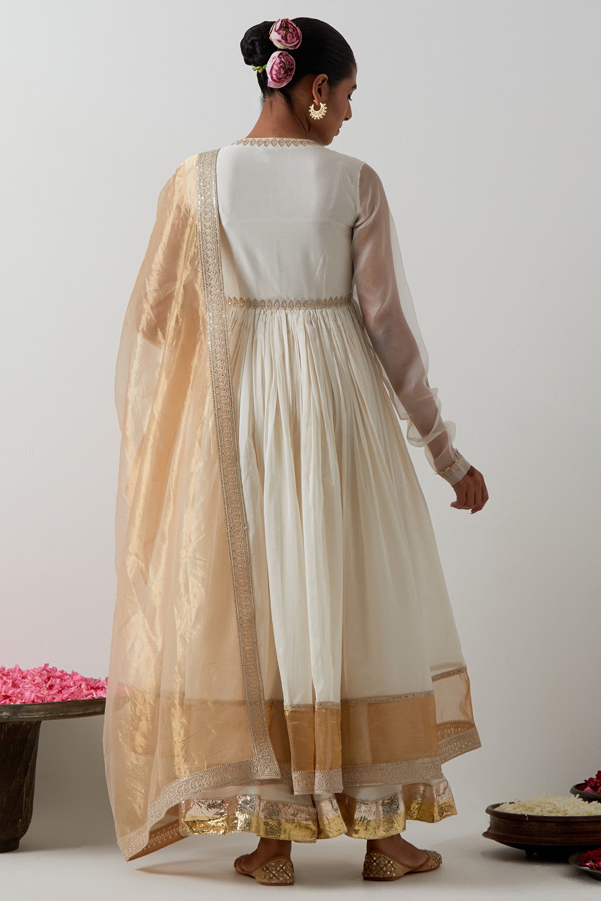 Ivory Gold Chanderi Lehenga Set