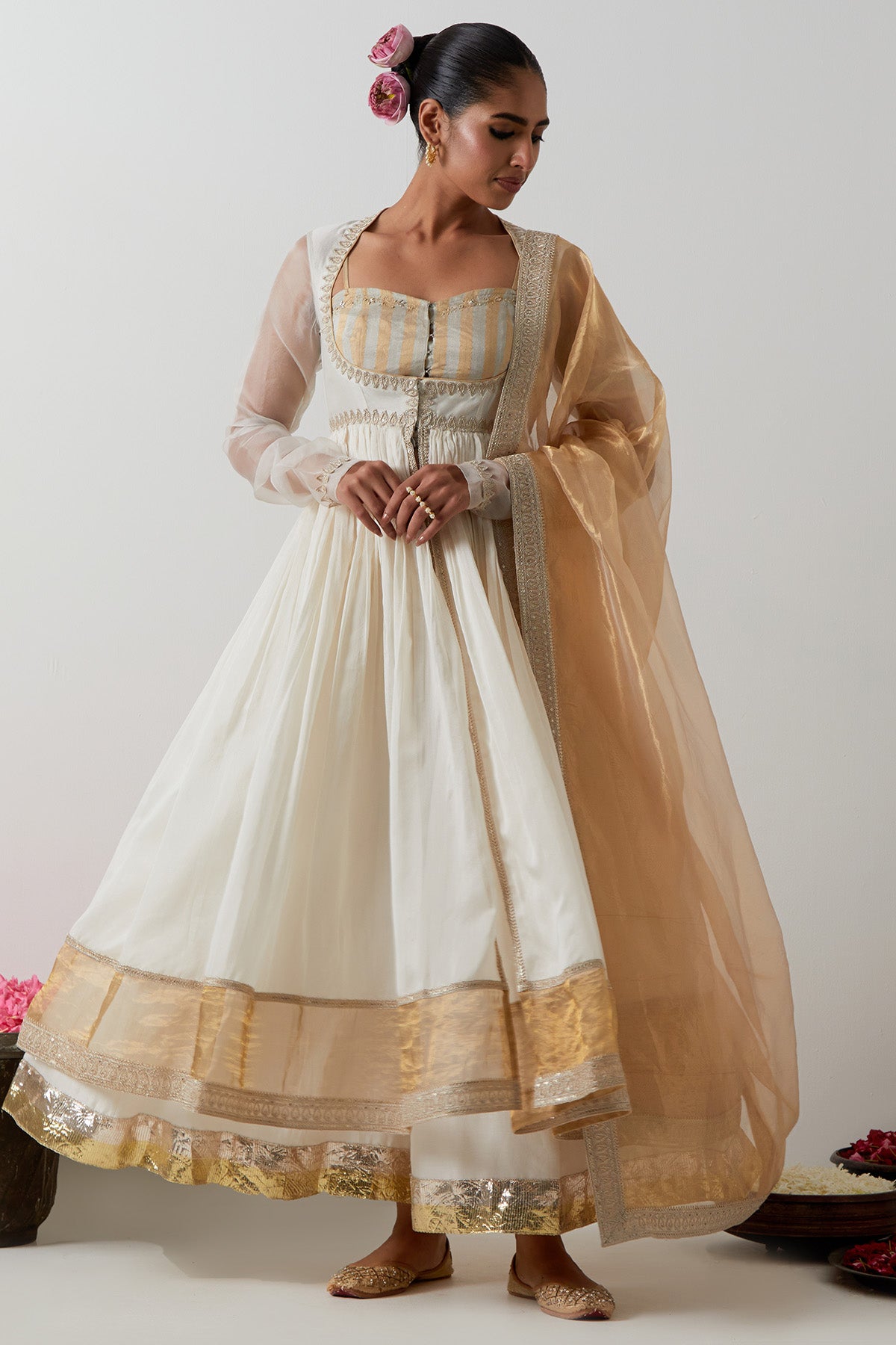 Ivory Gold Chanderi Lehenga Set